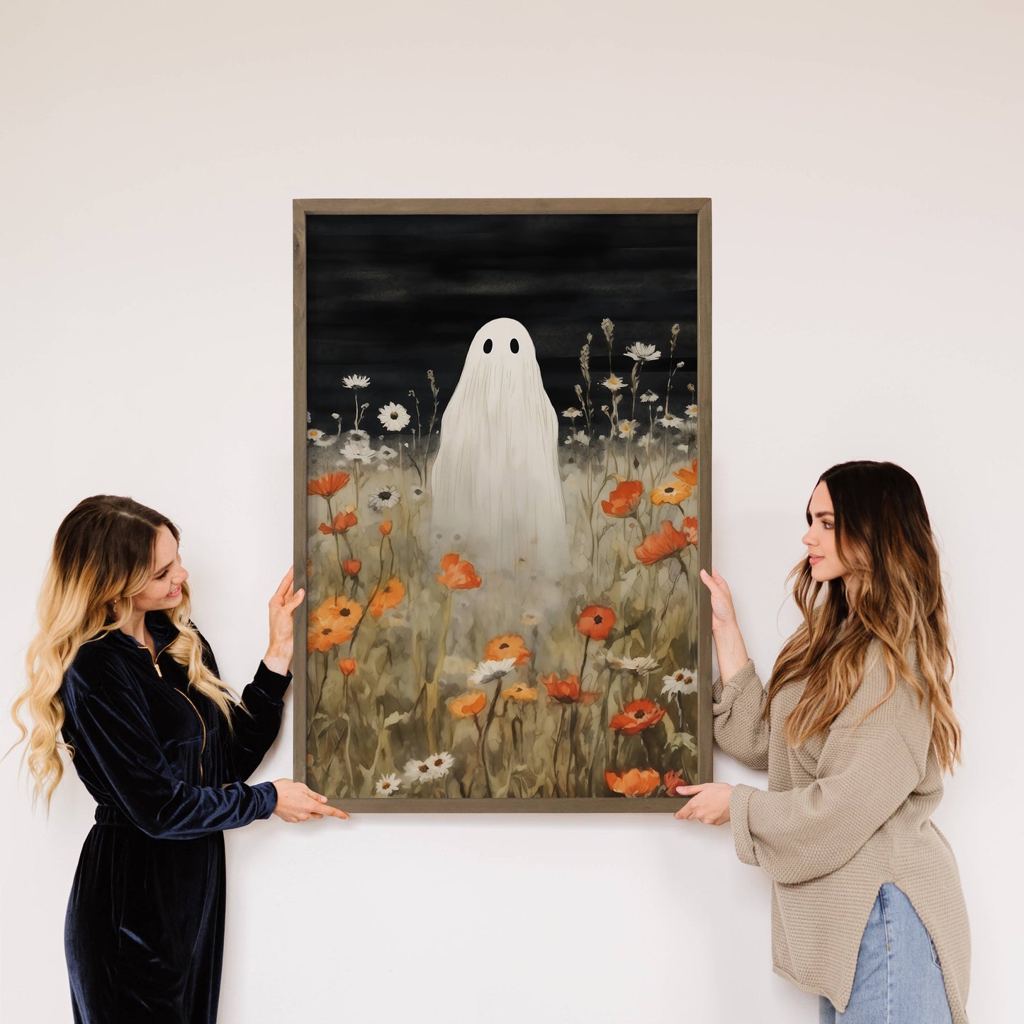 Ghost in Wildflowers - Halloween Nature Canvas Art - Framed