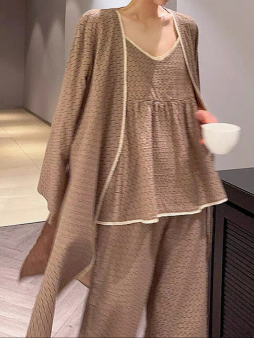 Floral Cotton Pajama Set / Brown