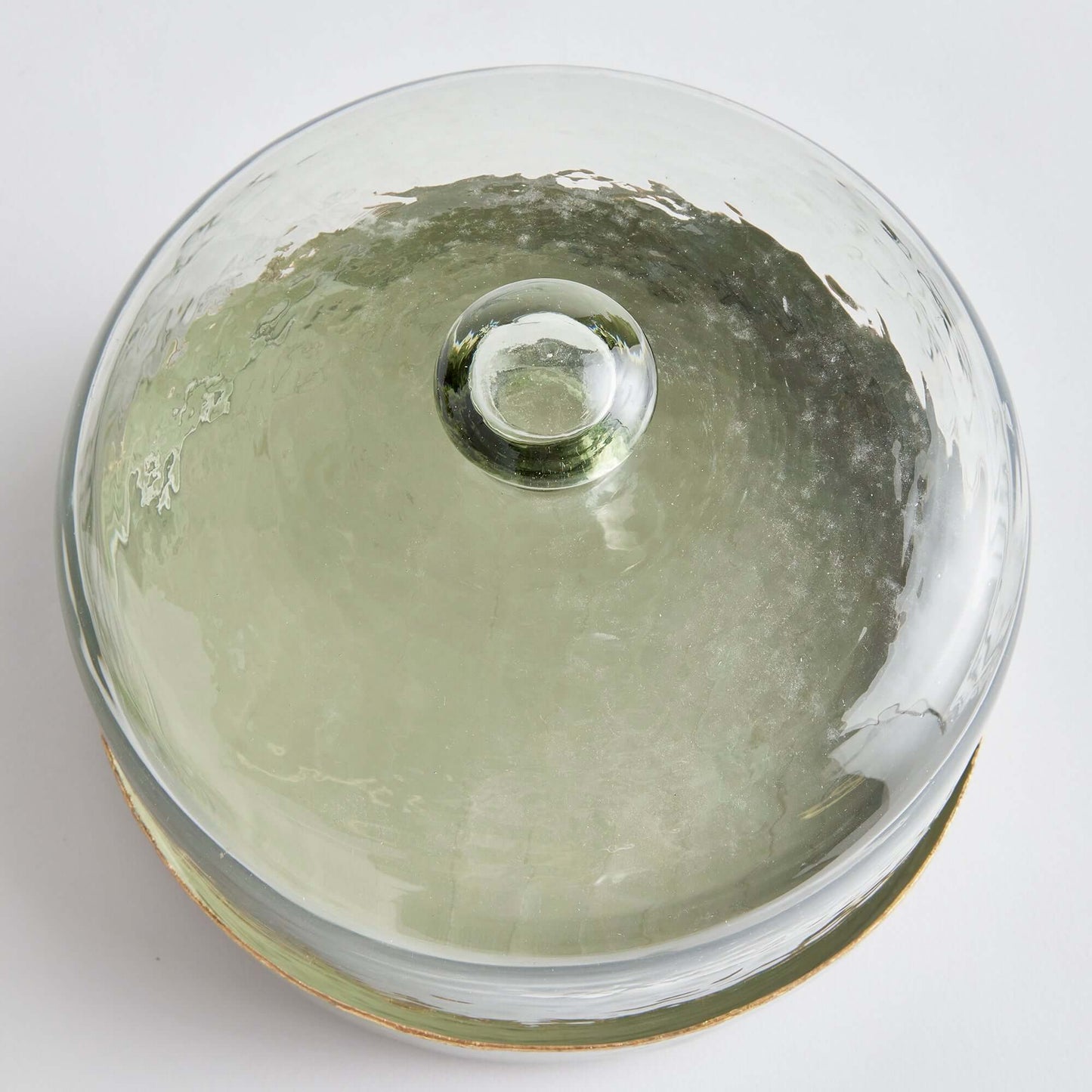 Vintage Hammered Glass Cloche with Green Enamel Tray