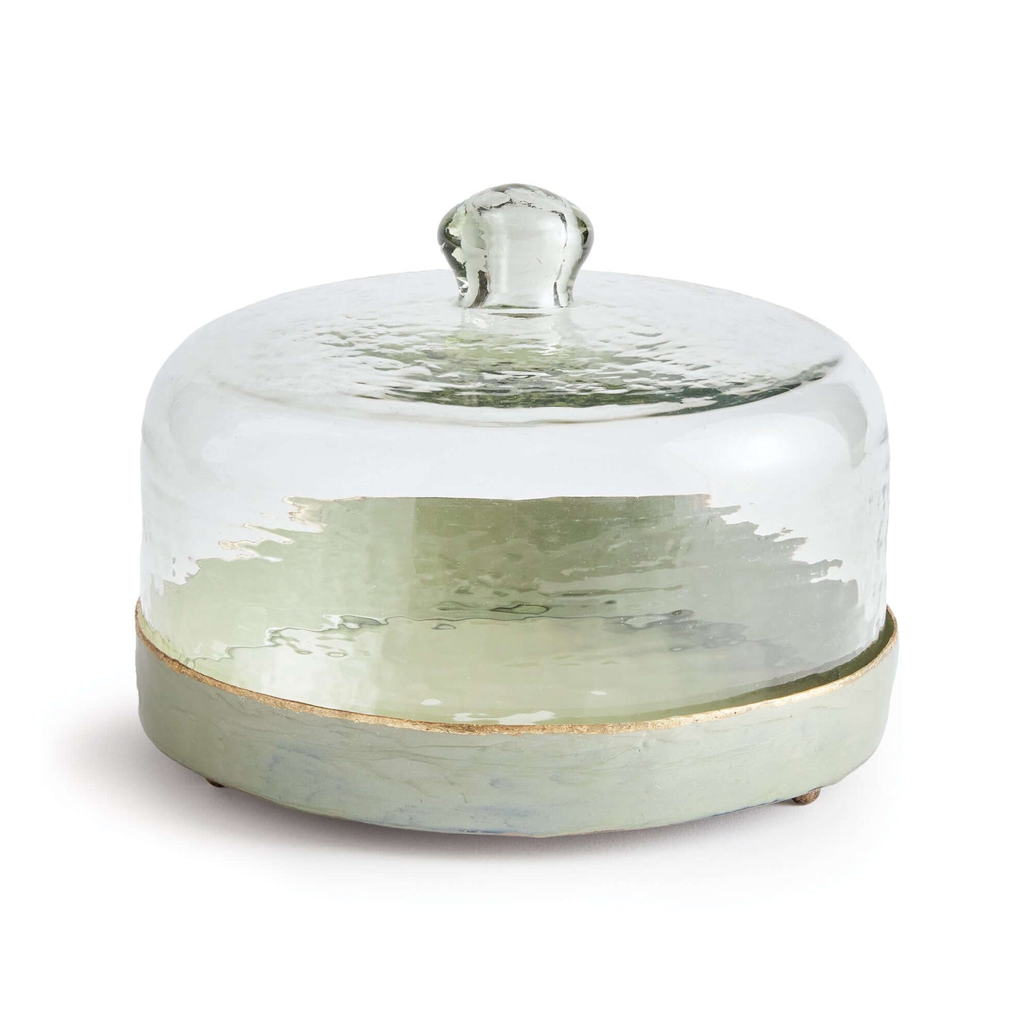 Vintage Hammered Glass Cloche with Green Enamel Tray