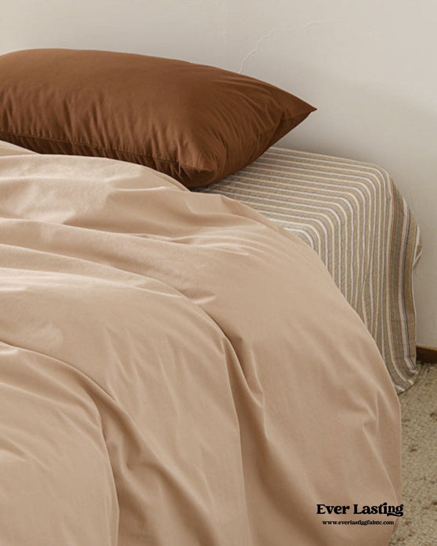 Ava Vintage Striped Cotton Bedding Set / Beige Striped