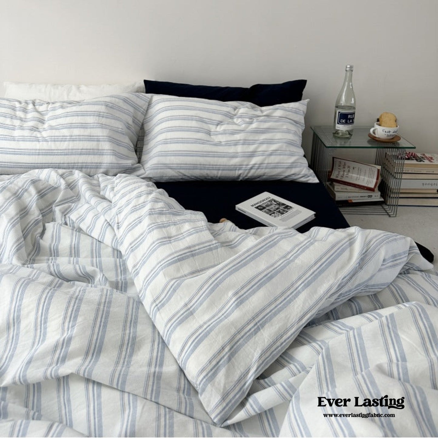 Breezy Stripe Washed Cotton Blue Bedding Set