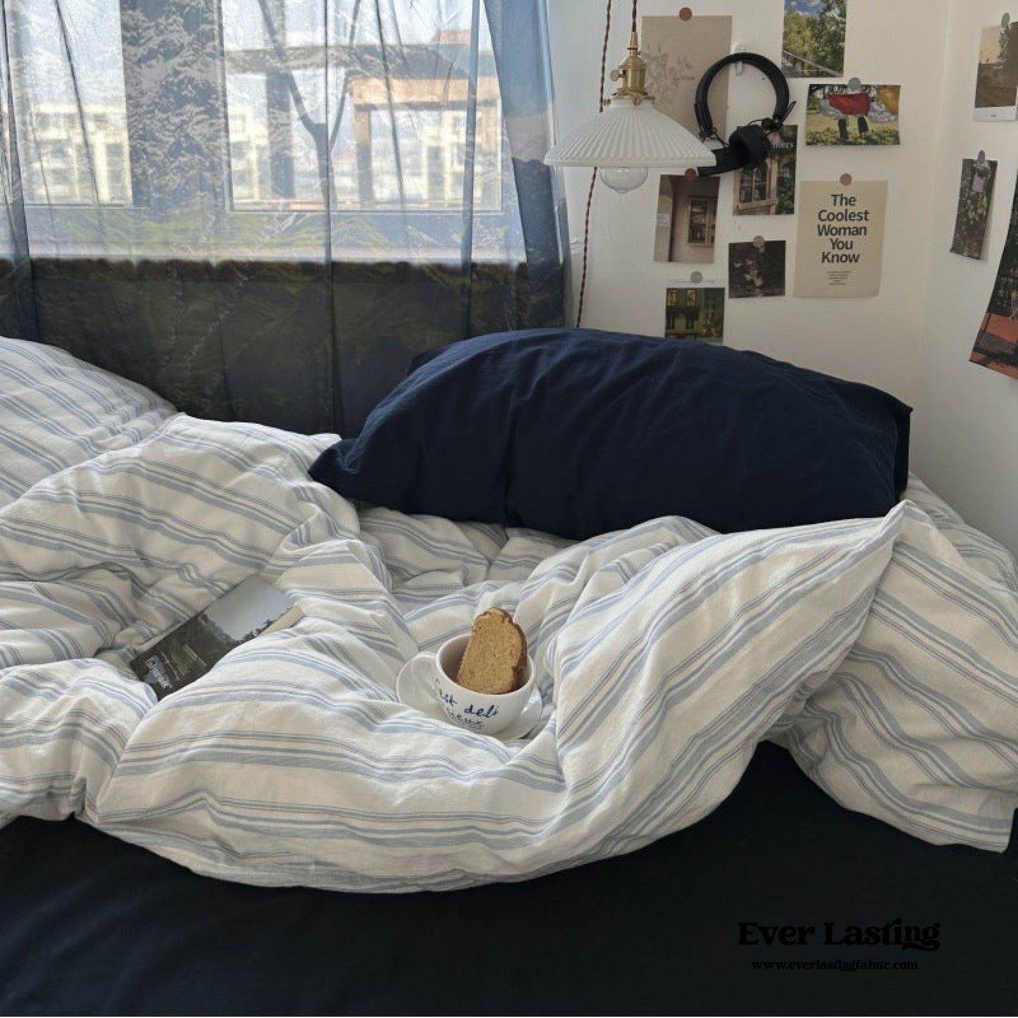 Breezy Stripe Washed Cotton Blue Bedding Set