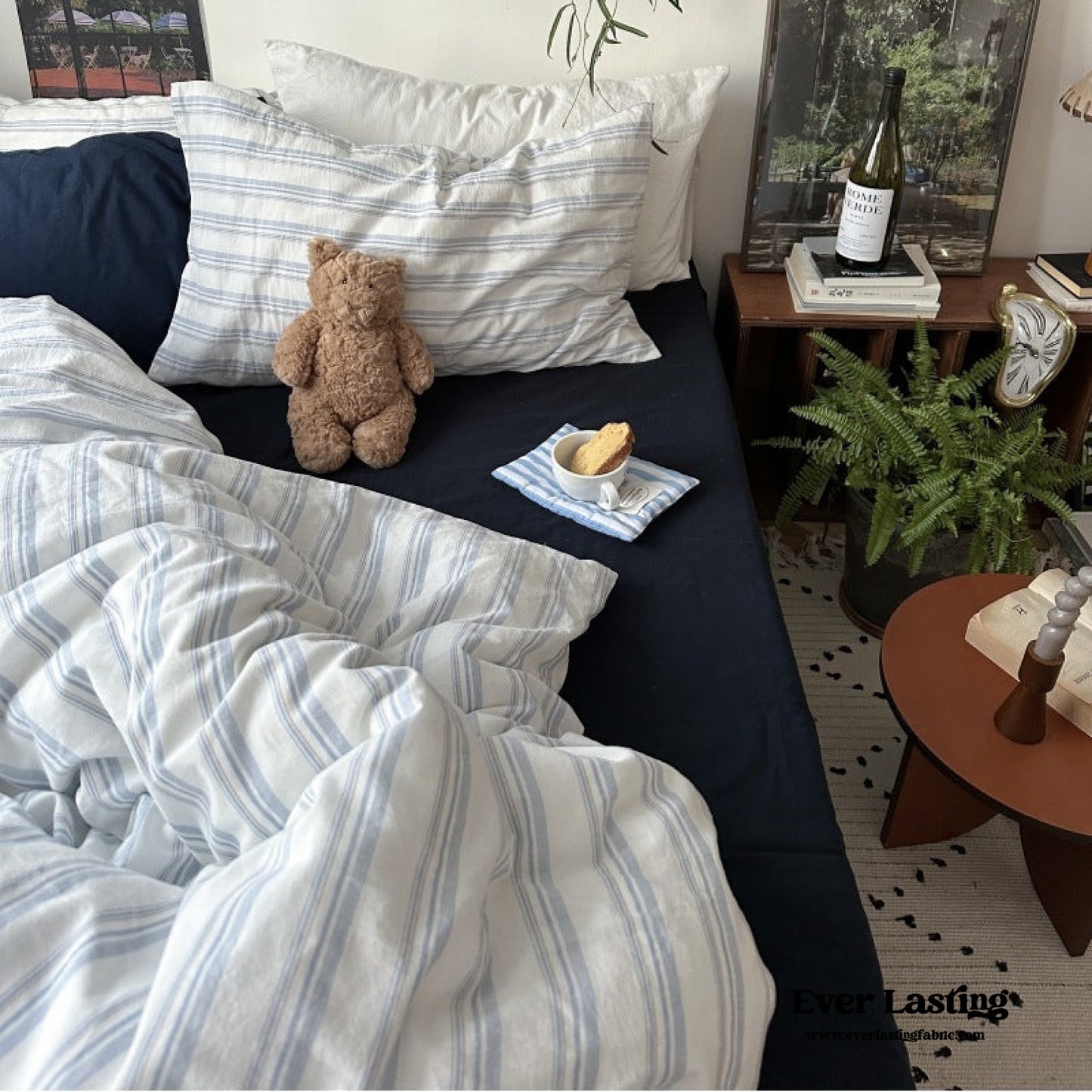 Breezy Stripe Washed Cotton Blue Bedding Set