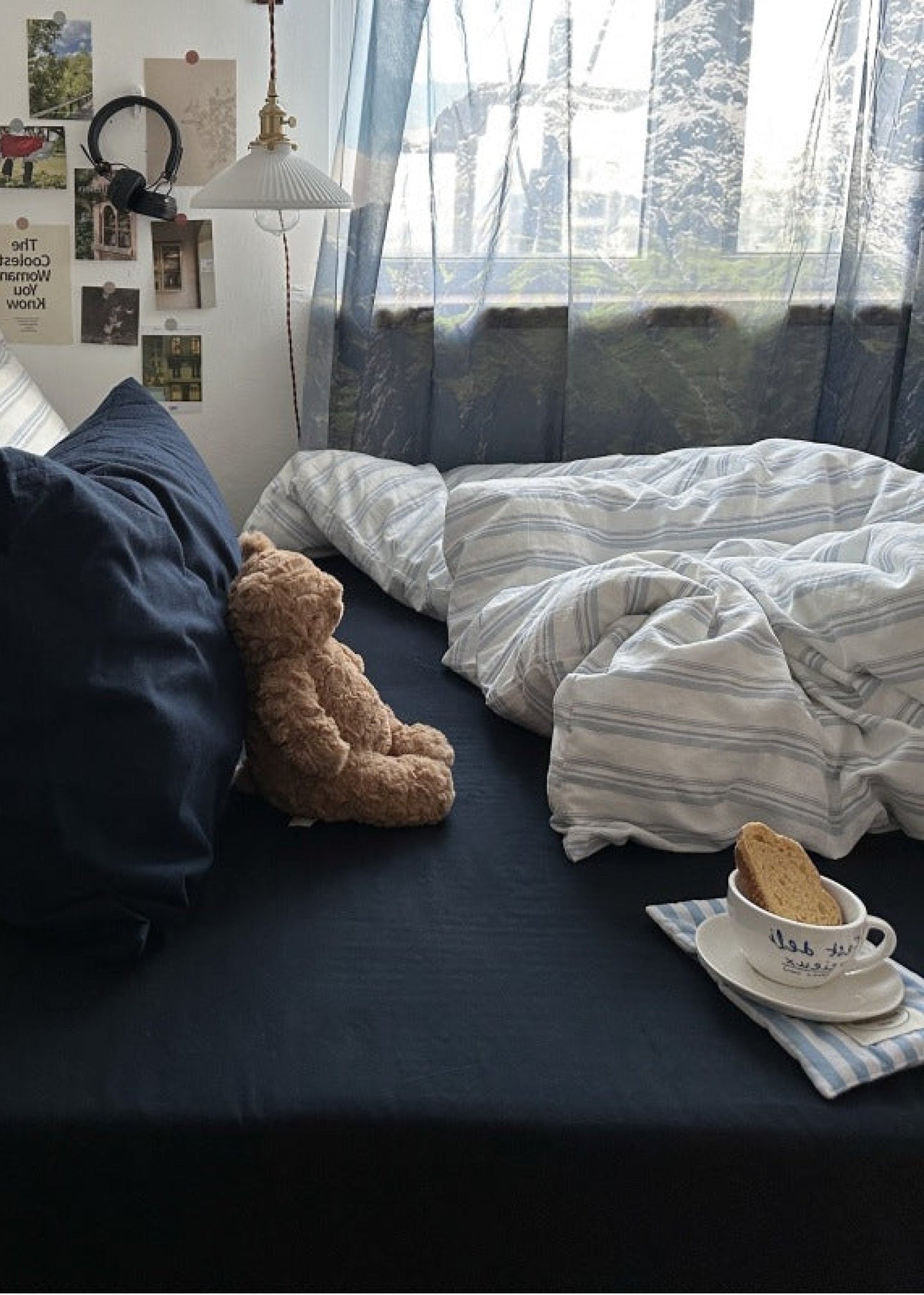 Breezy Stripe Washed Cotton Blue Bedding Set
