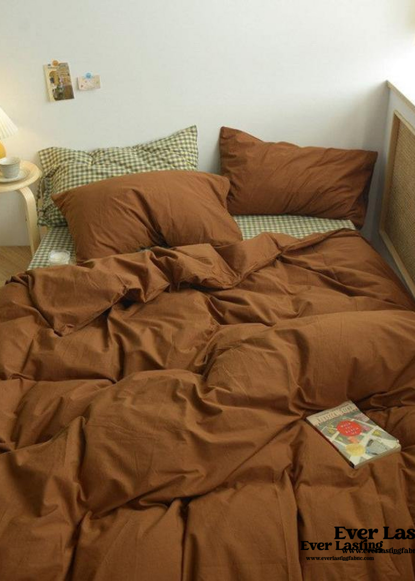 Checkered Bedding Set / Caramel Brown