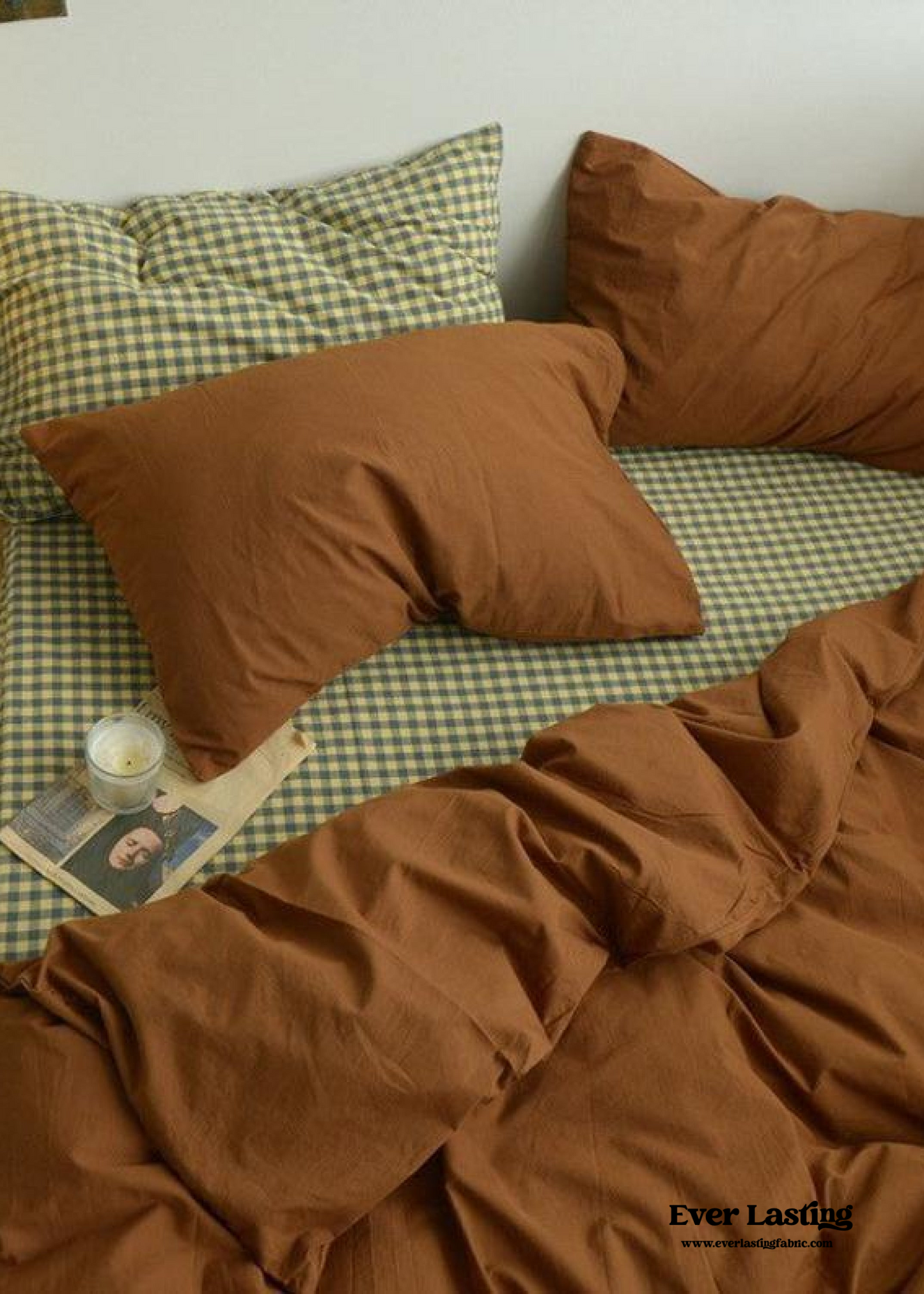 Checkered Bedding Set / Caramel Brown