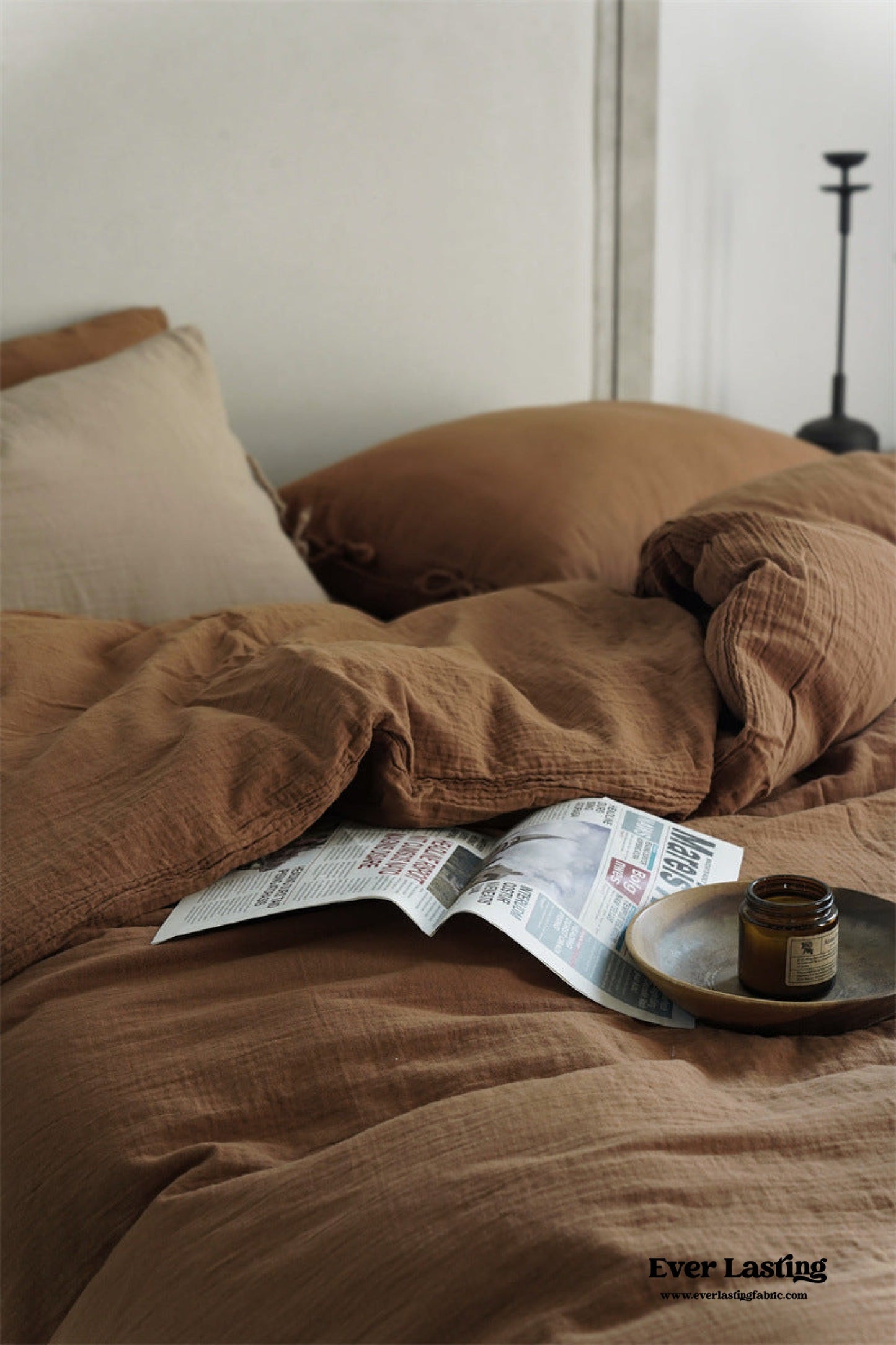 Evelyn Retro Double Gauze Bedding Set / Caramel Brown