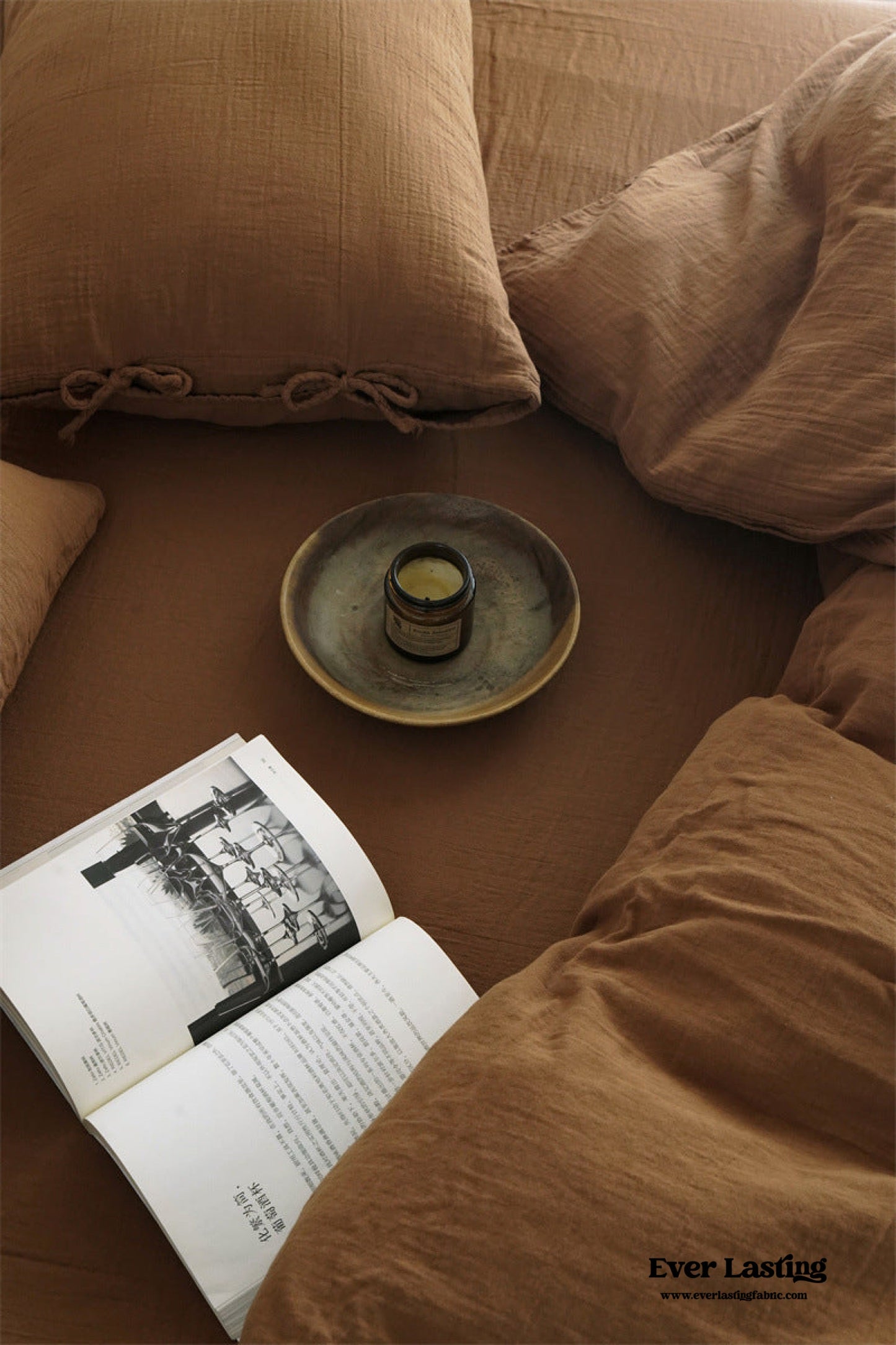 Evelyn Retro Double Gauze Bedding Set / Caramel Brown