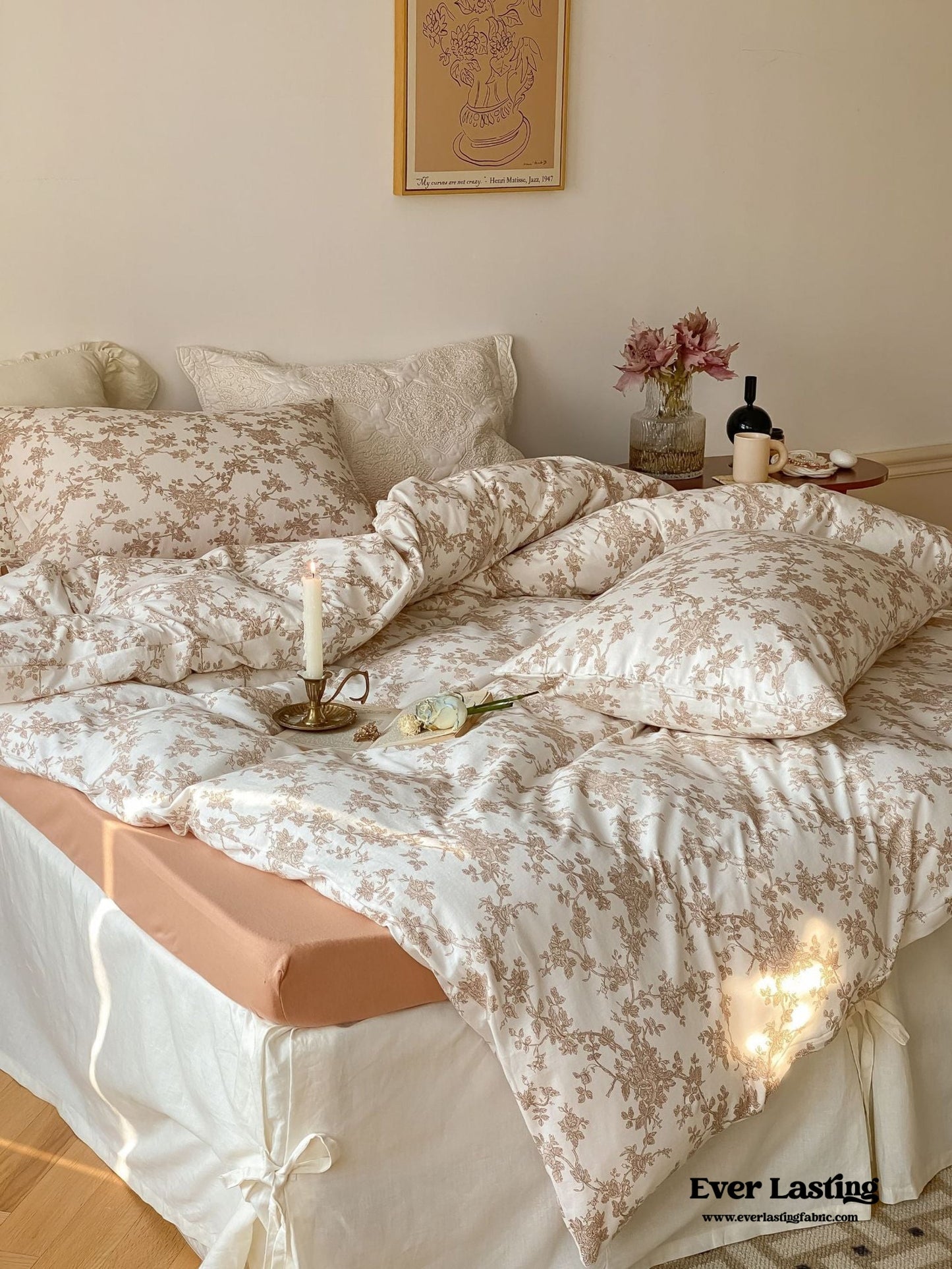 Fleur Elegant Floral Knit Cotton Bedding Set / Beige