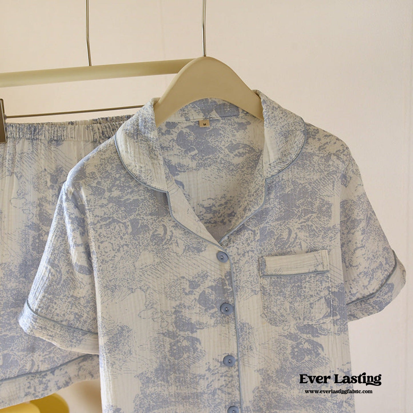French Cottage Short Cotton Pajama Set / Blue