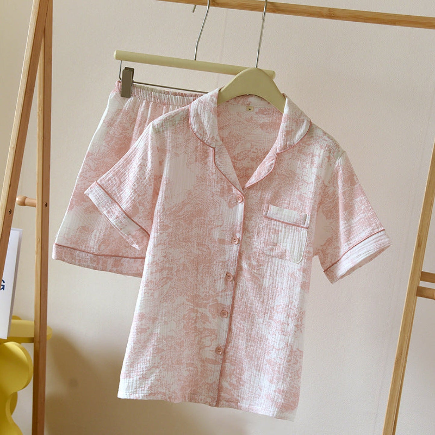 French Cottage Short Cotton Pajama Set / Blue