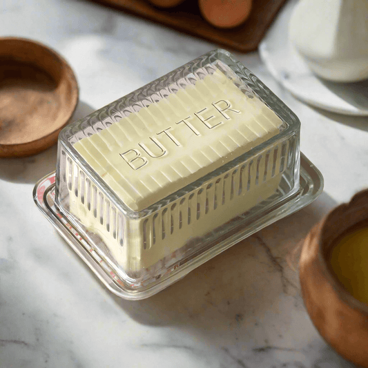 Vintage Farmhouse Glass Butter Dish with Cover