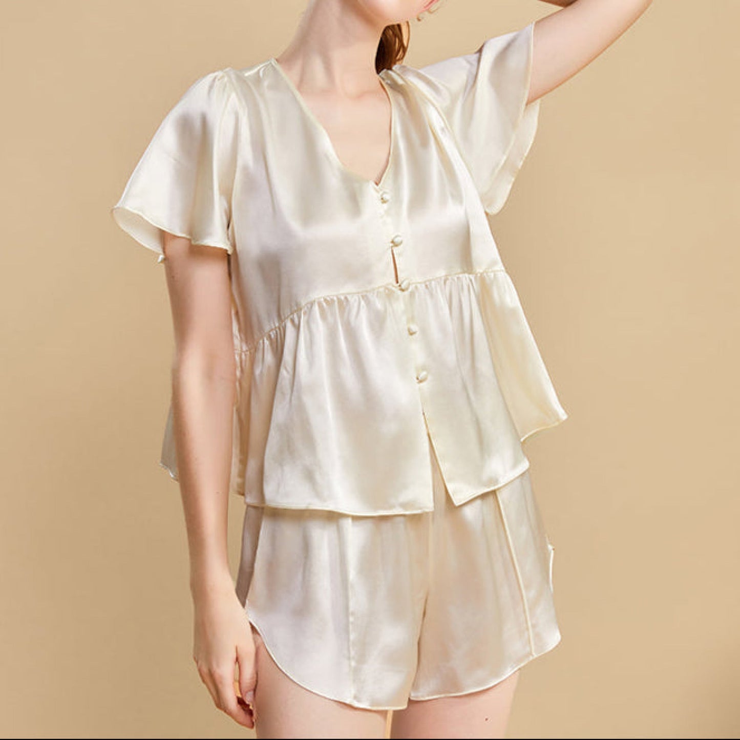 Lily Mulberry Silk Pajama Set / Cream