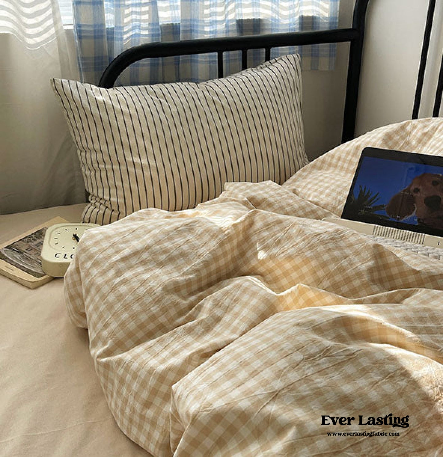 Mixed Gingham Striped Bedding Set / Black