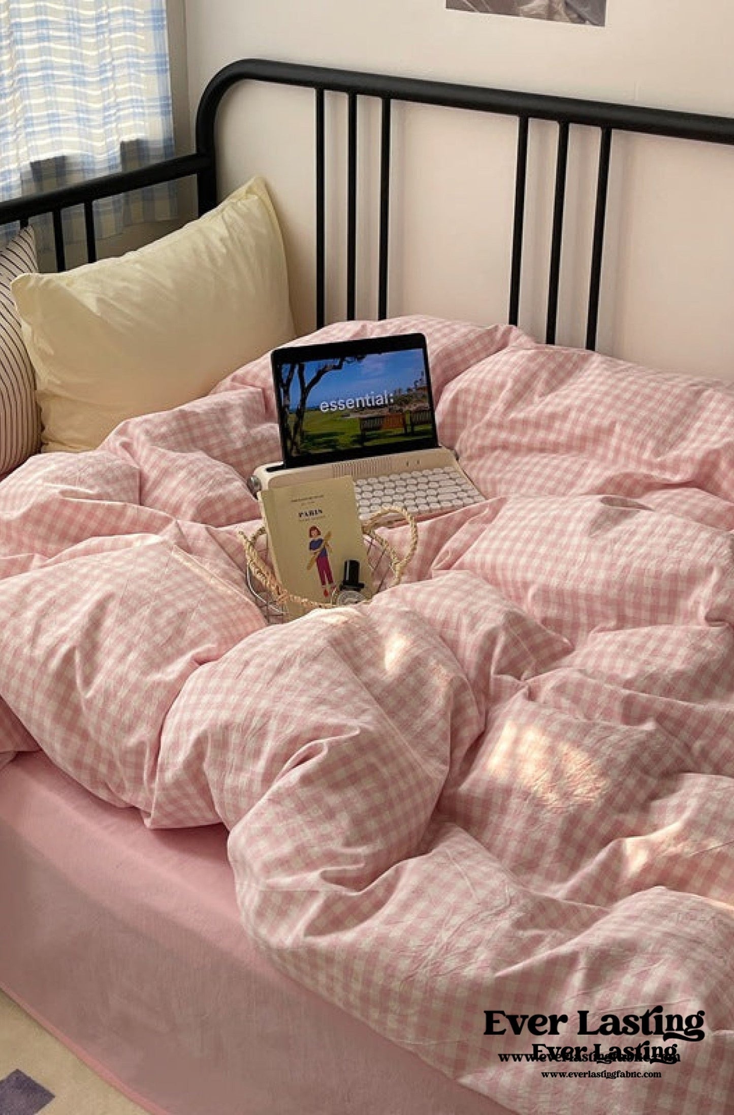 Mixed Gingham Striped Bedding Set / Black