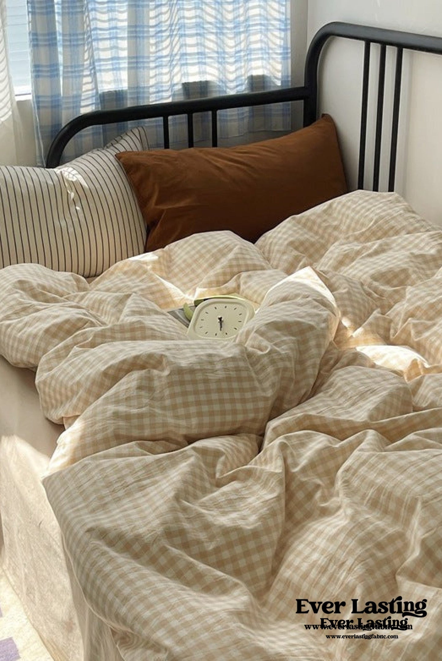 Mixed Gingham Striped Bedding Set / Black