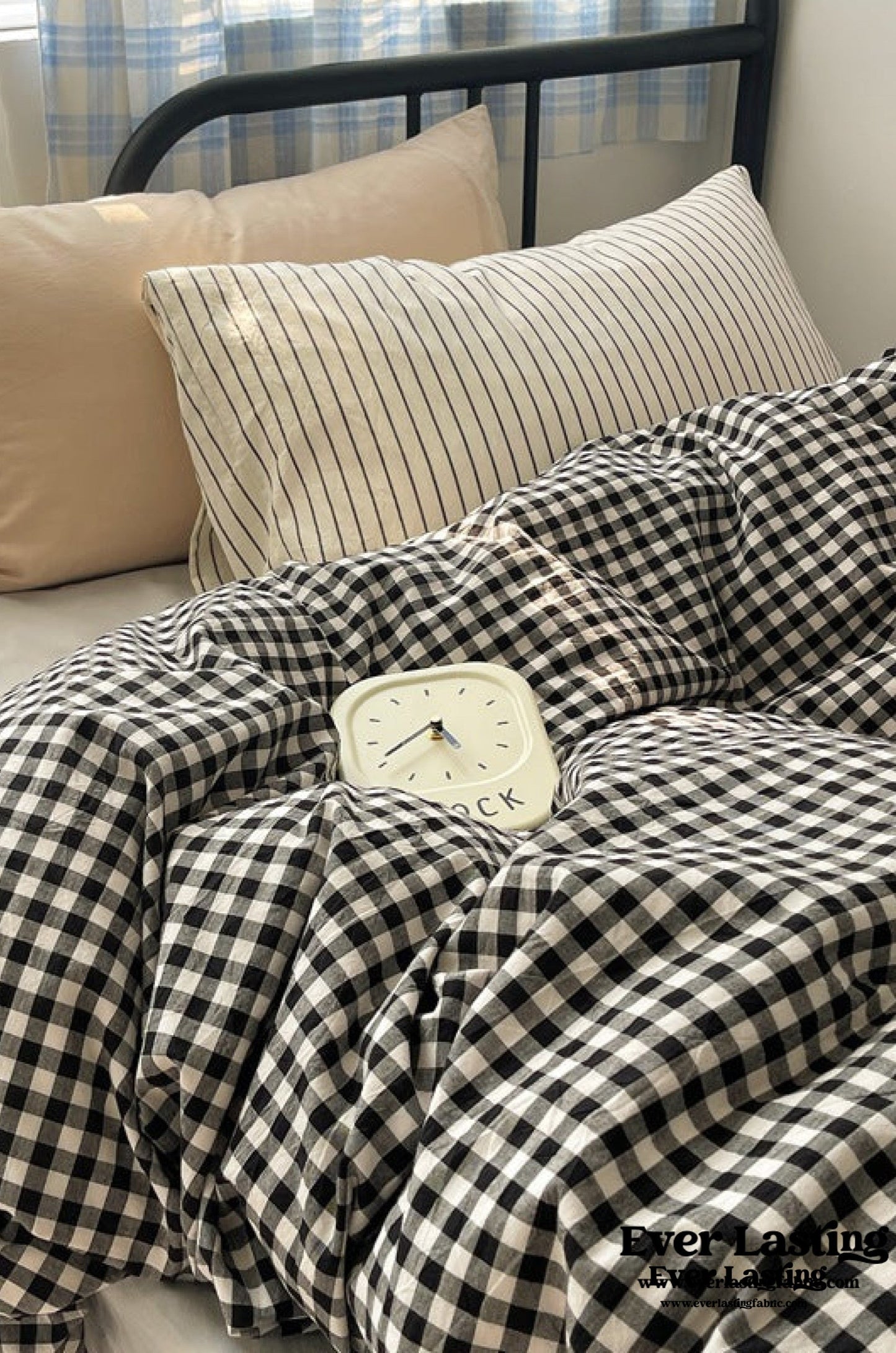 Mixed Gingham Striped Bedding Set / Black
