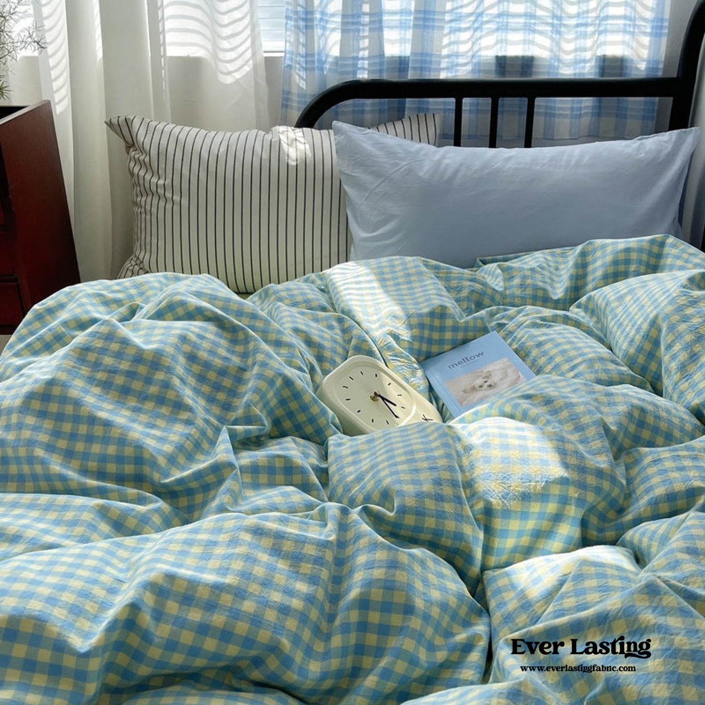 Mixed Gingham Striped Bedding Set / Black