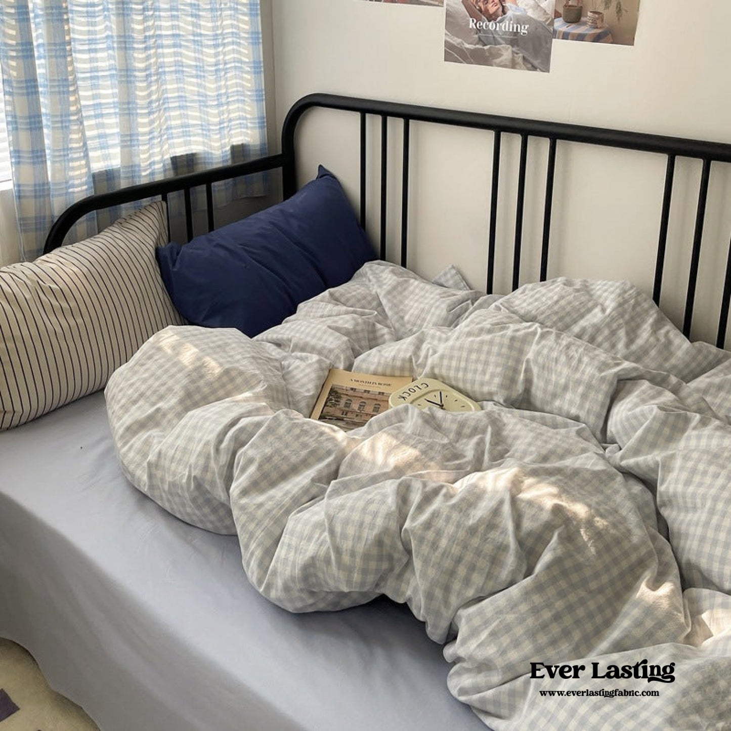 Mixed Gingham Striped Bedding Set / Black