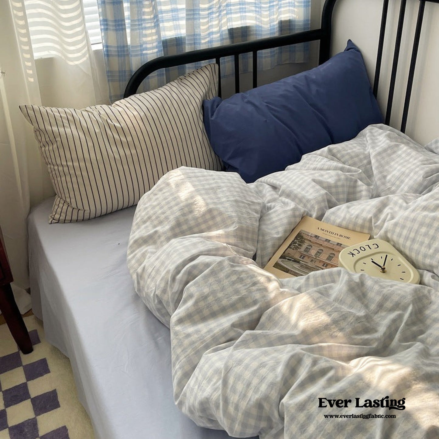 Mixed Gingham Striped Bedding Set / Black