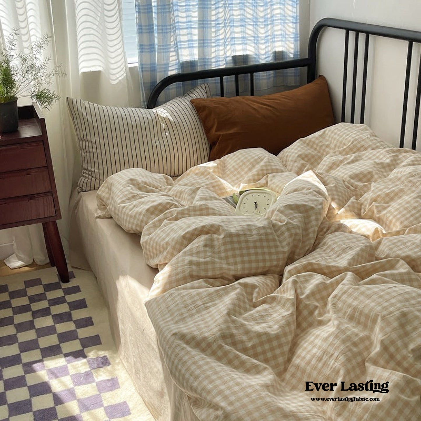 Mixed Gingham Striped Bedding Set / Black