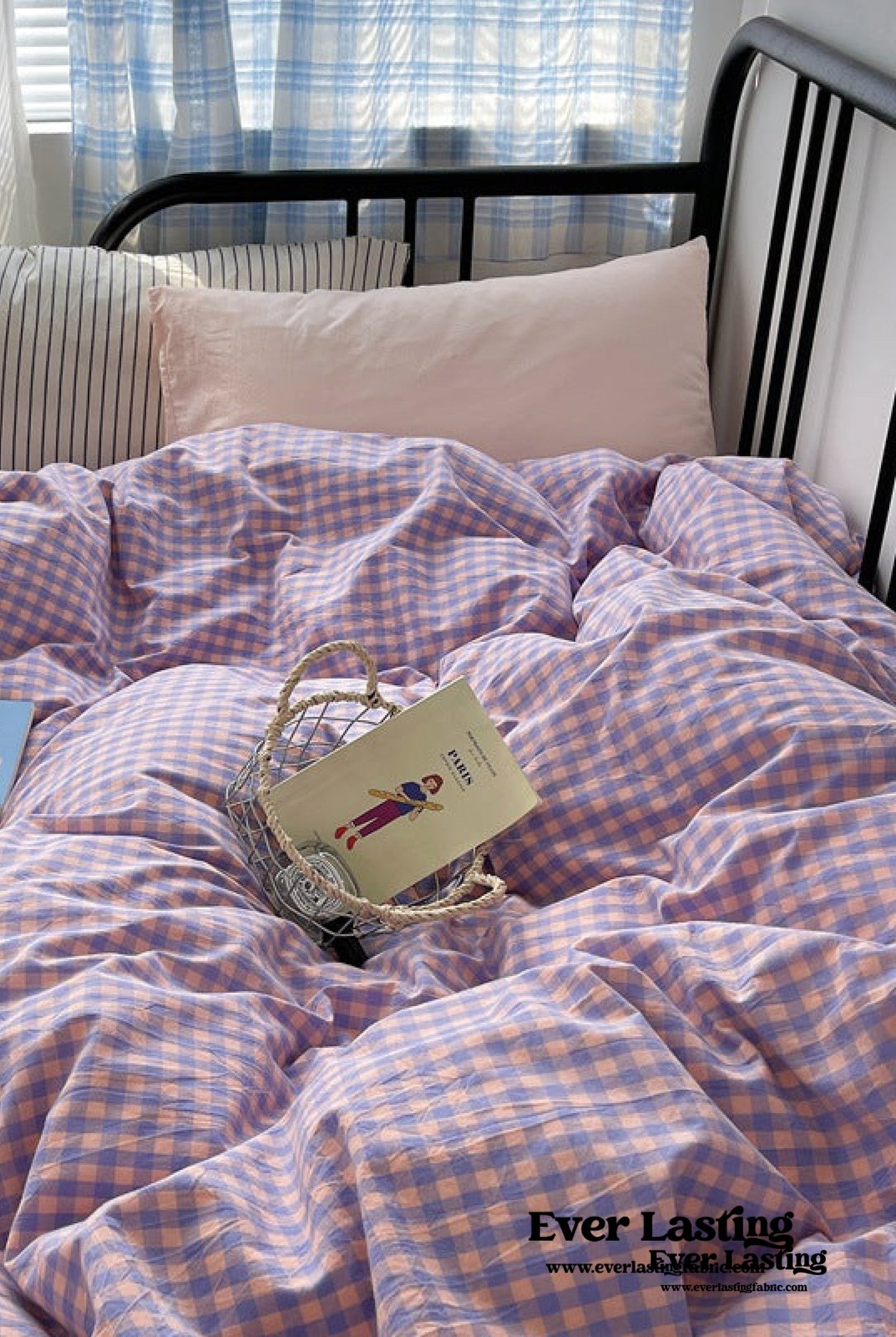 Mixed Gingham Striped Bedding Set / Black