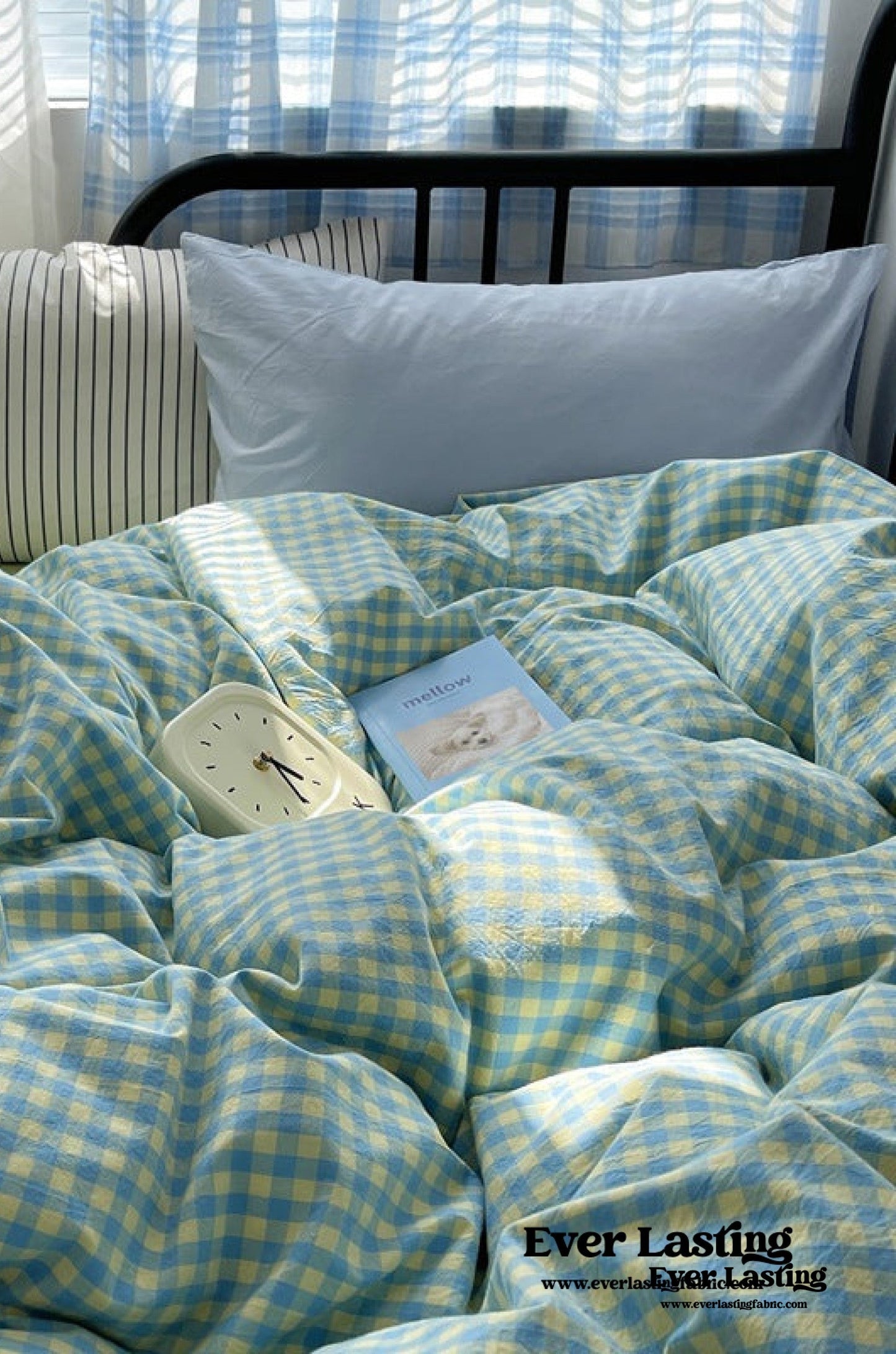 Mixed Gingham Striped Bedding Set / Black