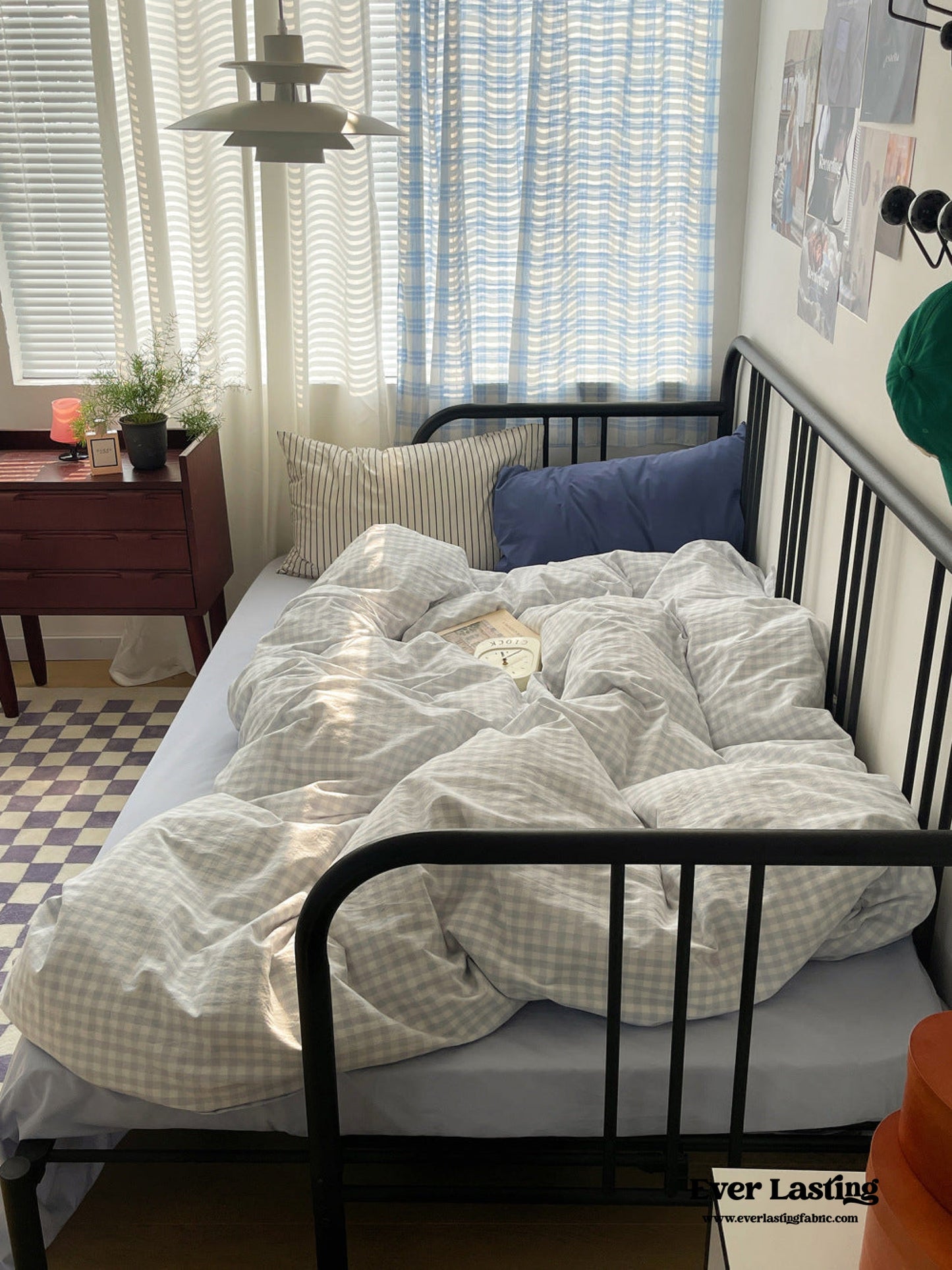 Mixed Gingham Striped Bedding Set / Black