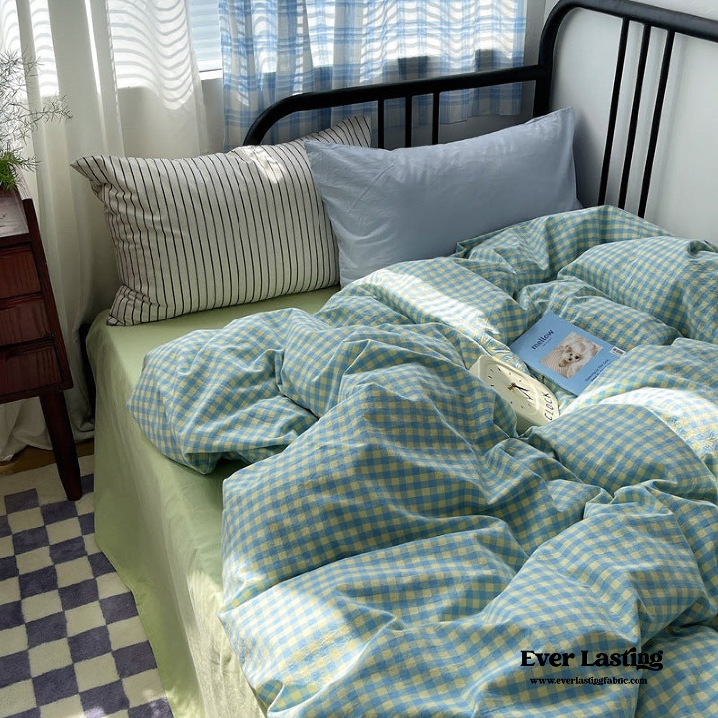 Mixed Gingham Striped Bedding Set / Black