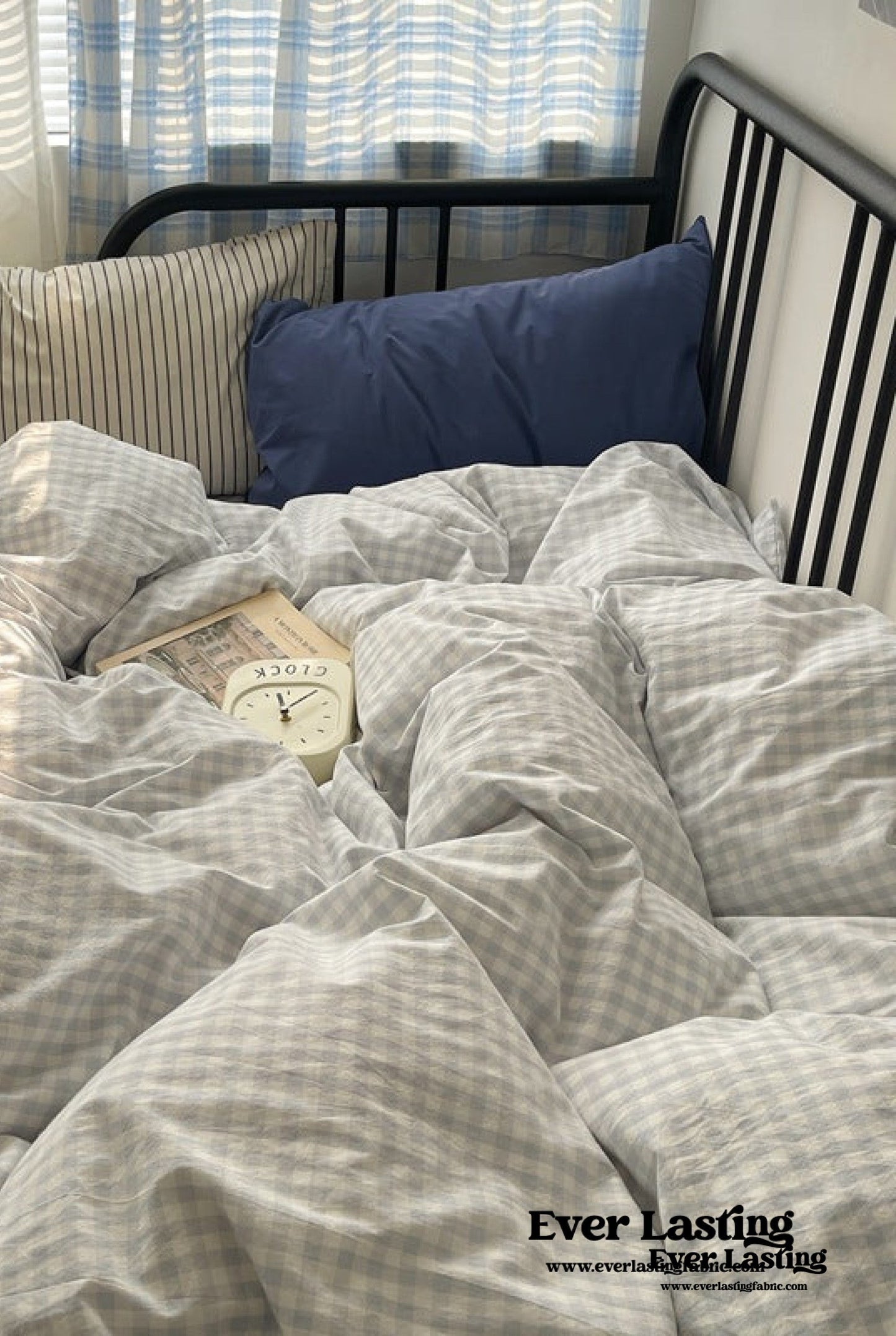 Mixed Gingham Striped Bedding Set / Black