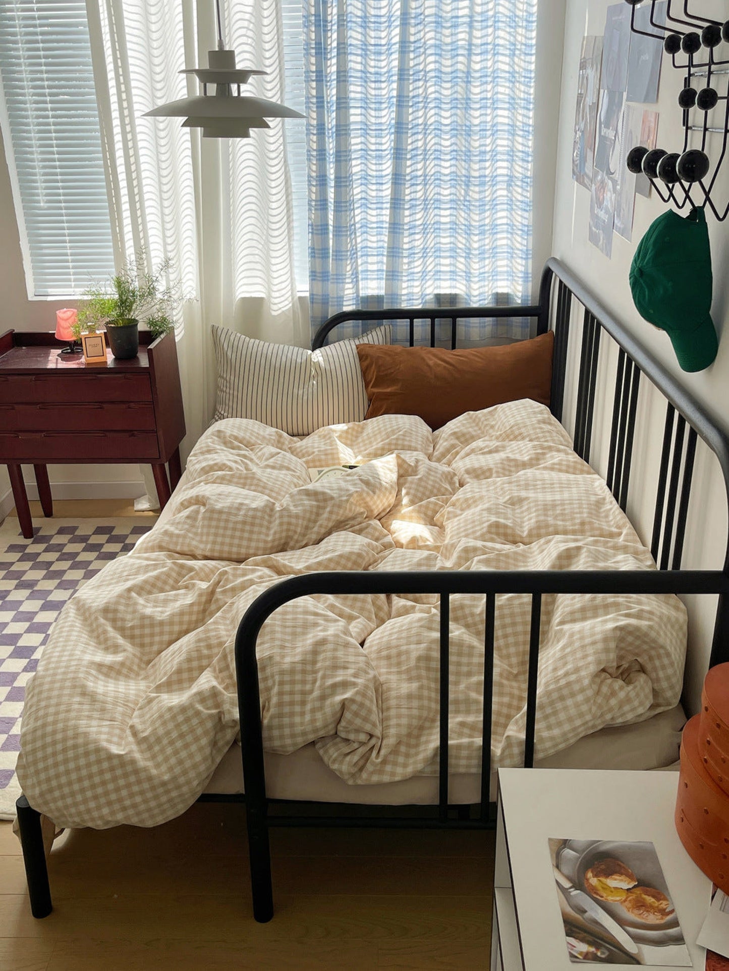 Mixed Gingham Striped Bedding Set / Black