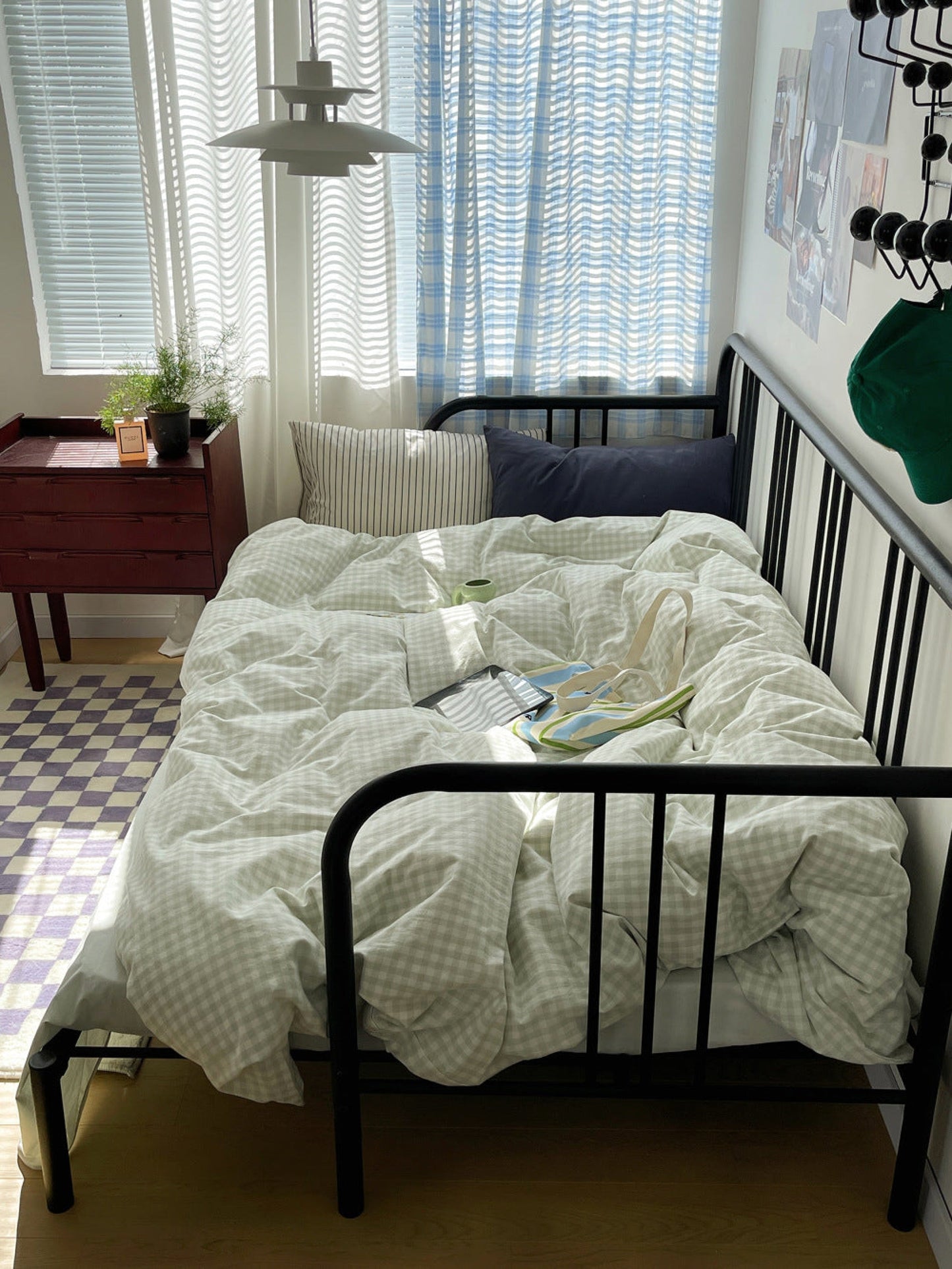 Mixed Gingham Striped Bedding Set / Black