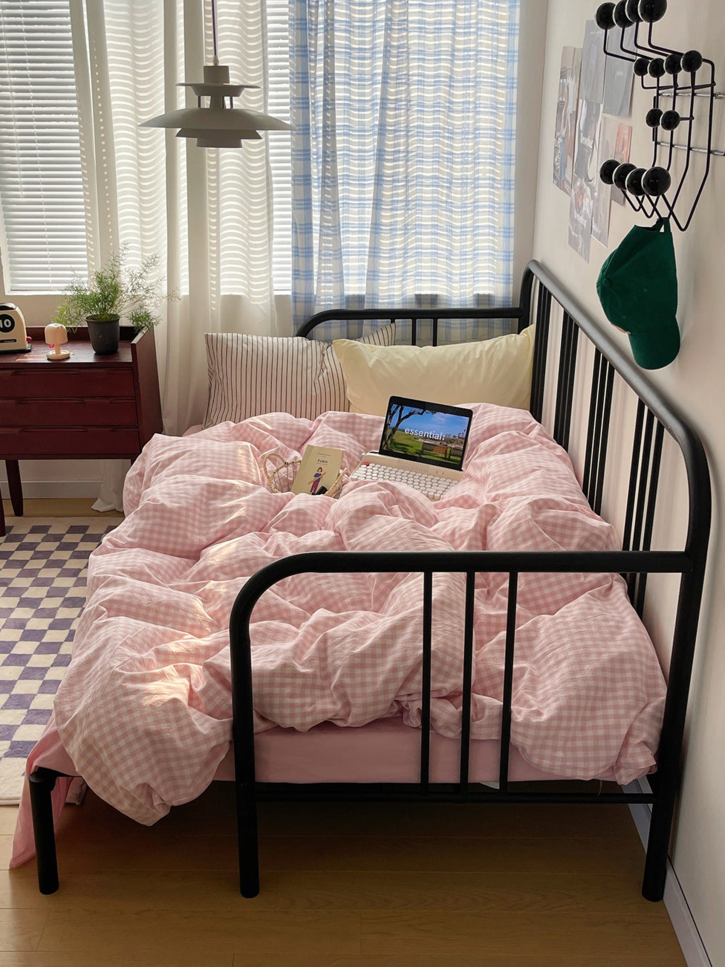 Mixed Gingham Striped Bedding Set / Black