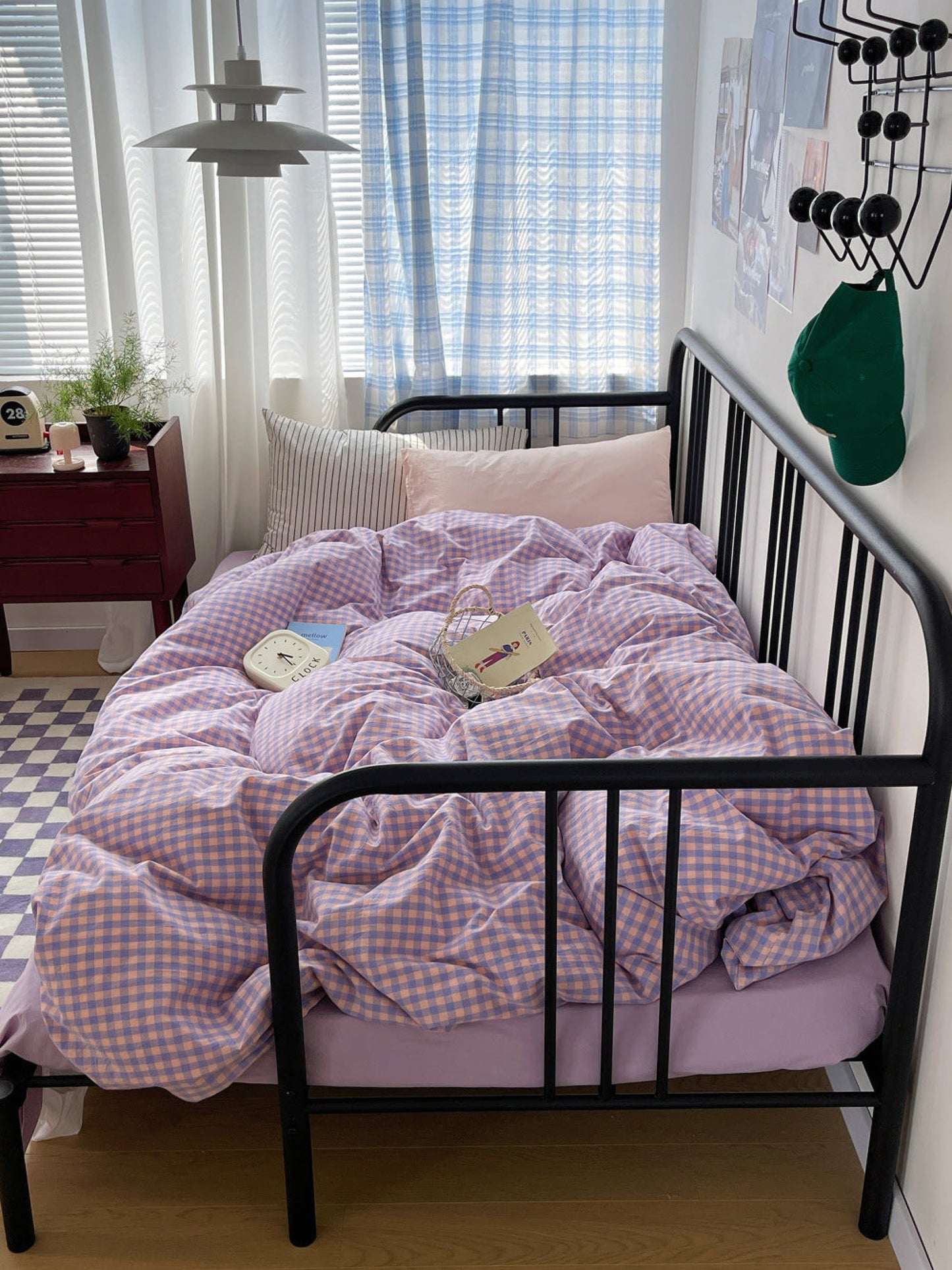 Mixed Gingham Striped Bedding Set / Black