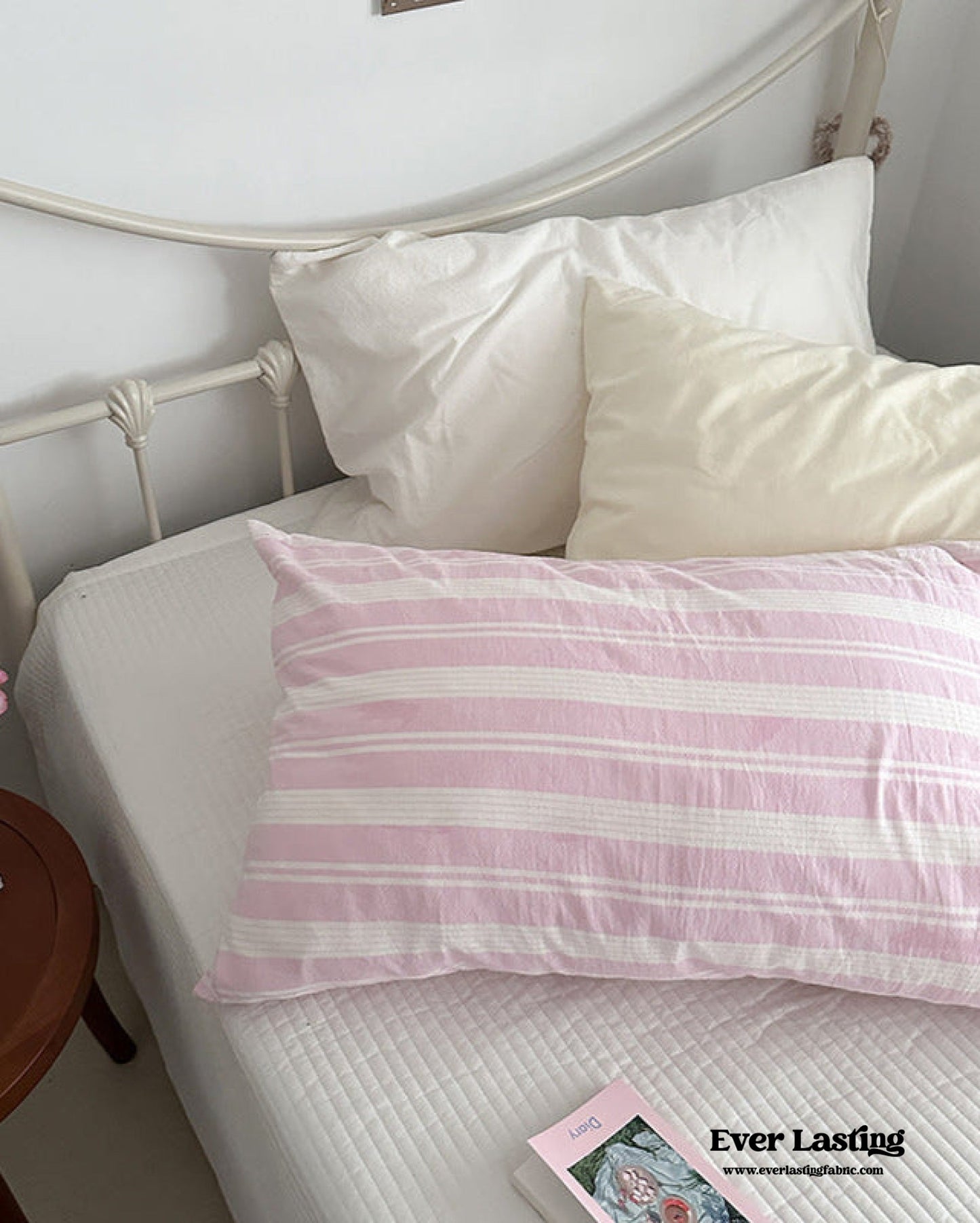 Muted Blush Cotton Pillowcase / Pink & Green Plaid