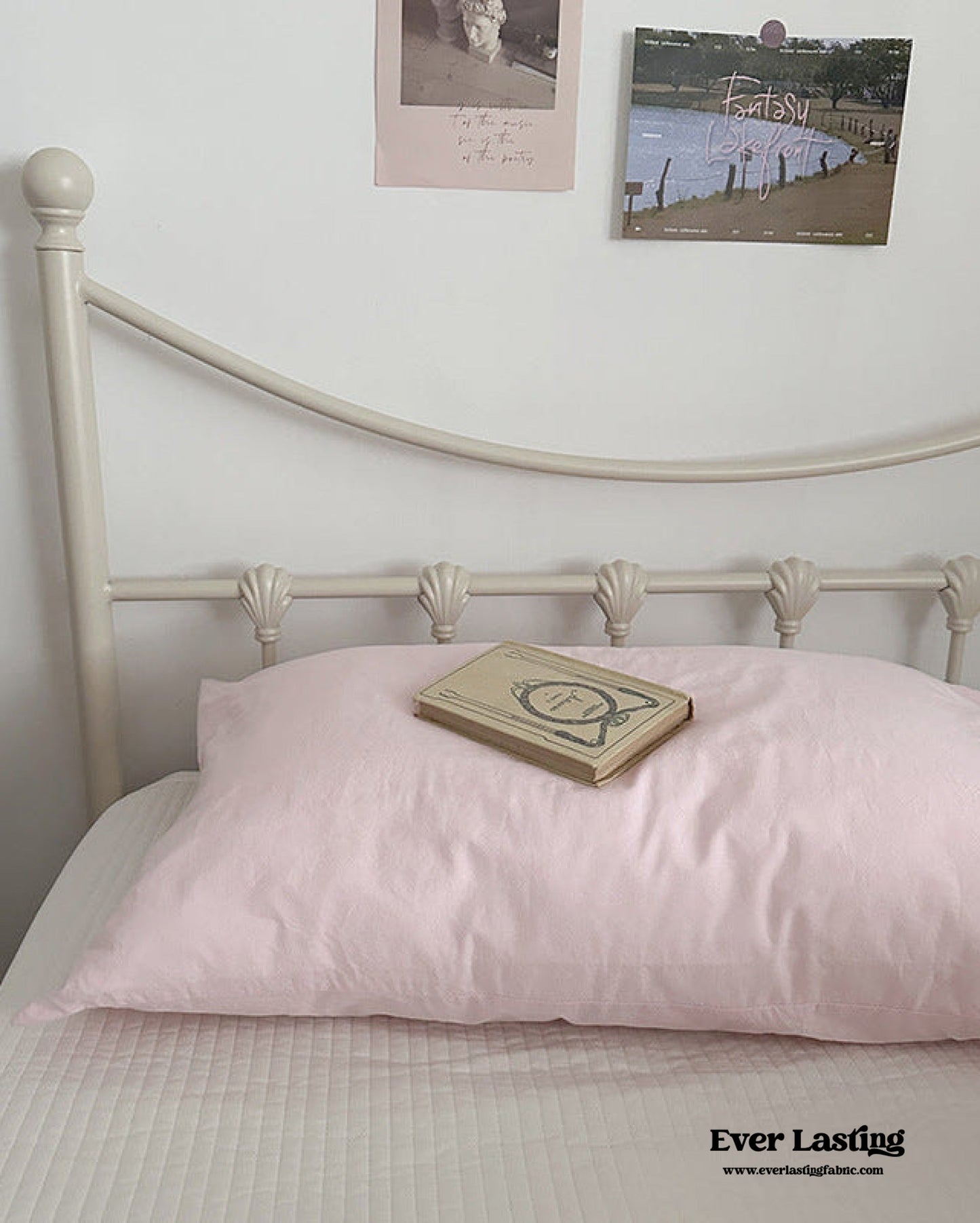 Muted Blush Cotton Pillowcase / Pink & Green Plaid