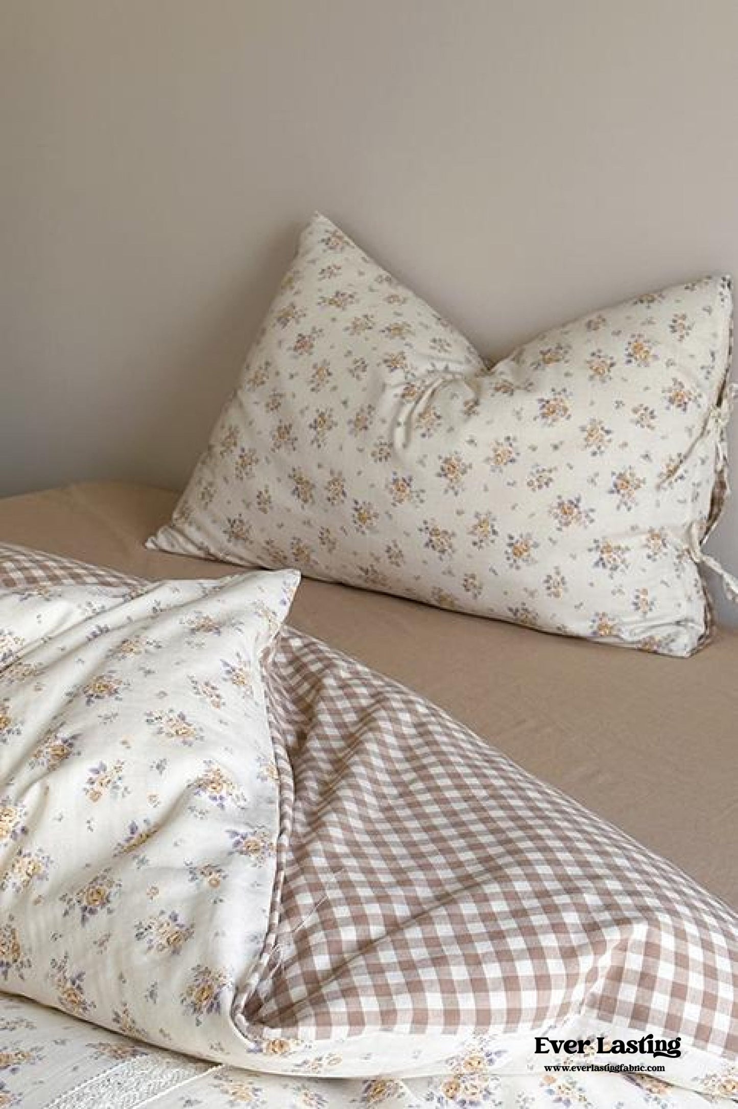 Rosalie Floral Lace Tie-Up Bedding Set / Khaki