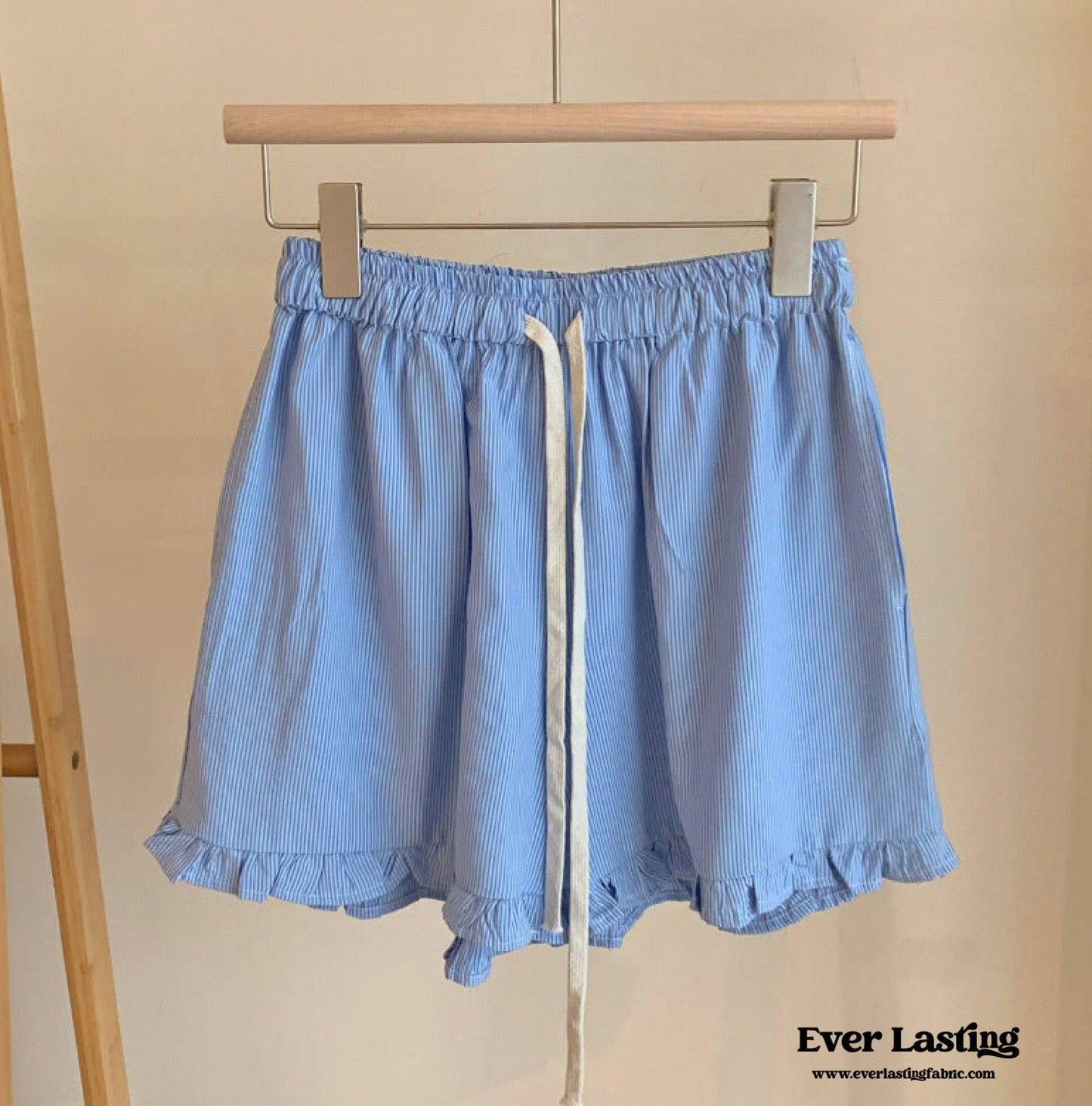 Ruffle Thin Stripes Shorts Lounge Bottoms / Blue