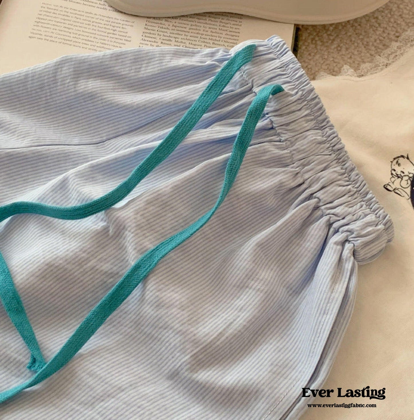 Ruffle Thin Stripes Shorts Lounge Bottoms / Blue