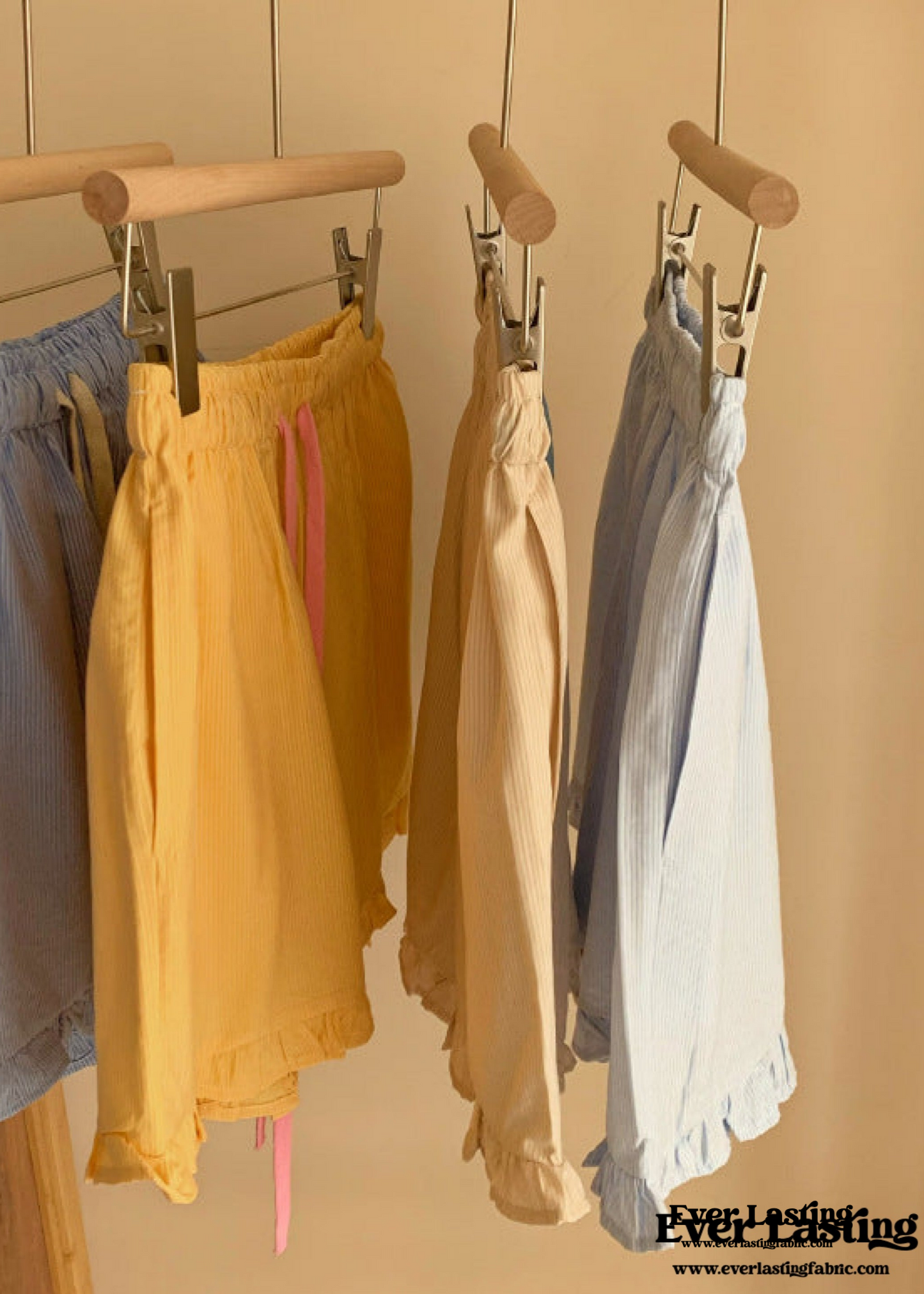 Ruffle Thin Stripes Shorts Lounge Bottoms / Light Blue