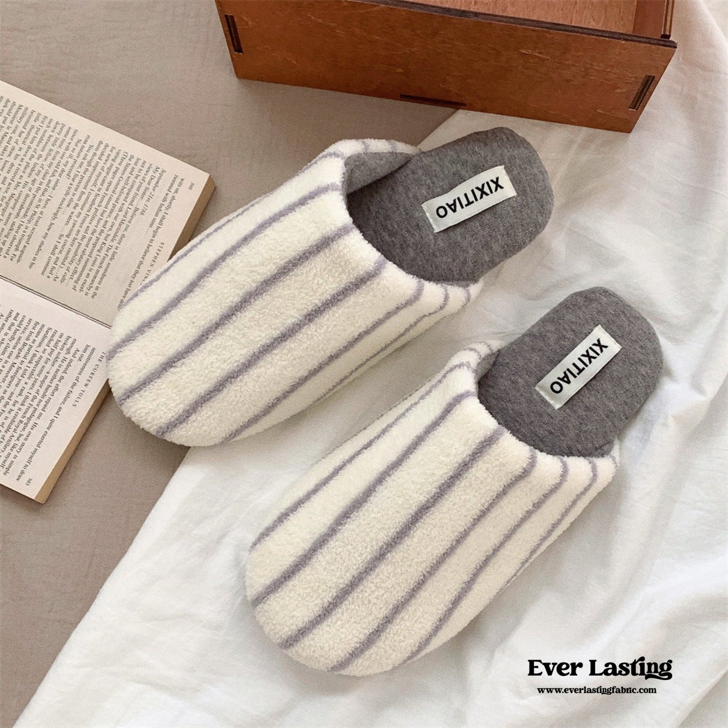Striped Cotton House Slippers / Brown