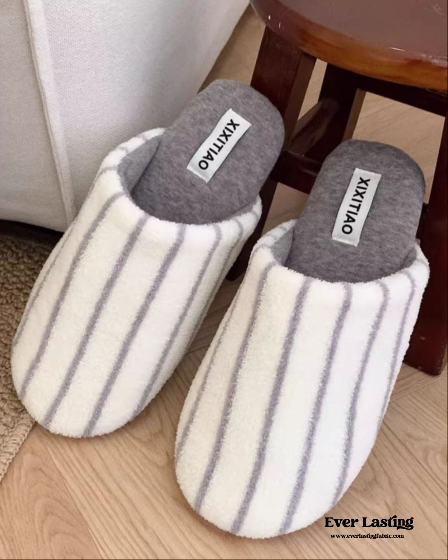 Striped Cotton House Slippers / Brown