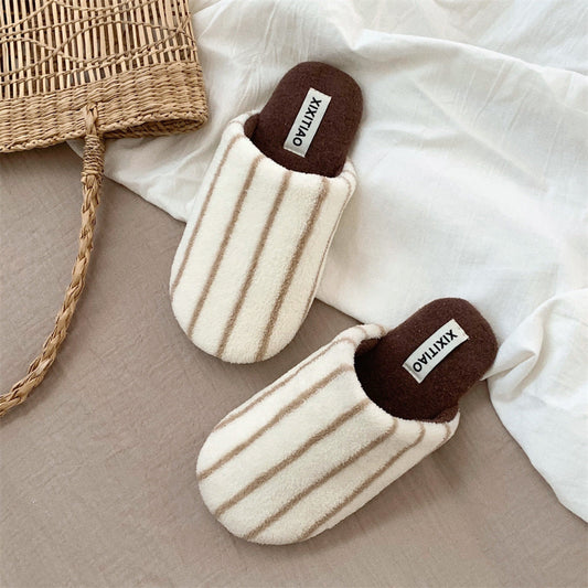Striped Cotton House Slippers / Brown