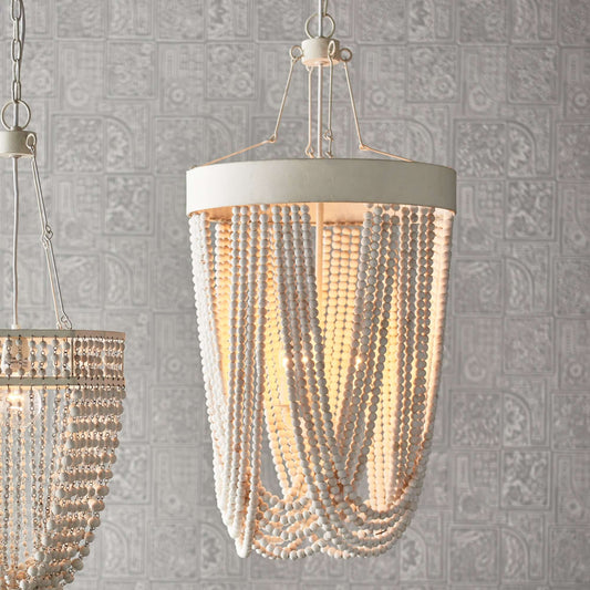 Vintage Beaded Chandelier with Whitewashed Wood Beads