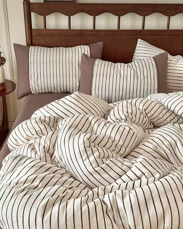 Camille French Stripe Bedding Set / Brown