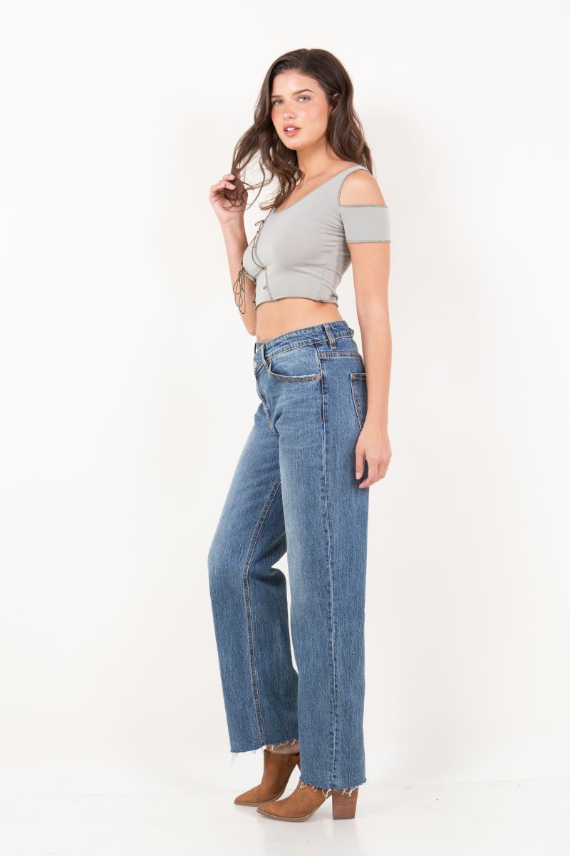 Dual Accent High Rise Straight Leg Jeans