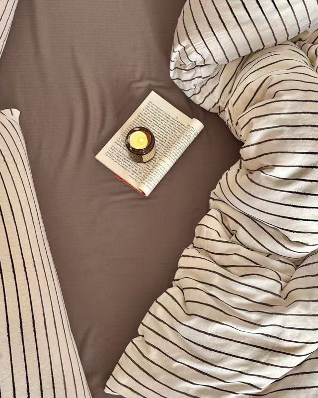 Camille French Stripe Bedding Set / Brown