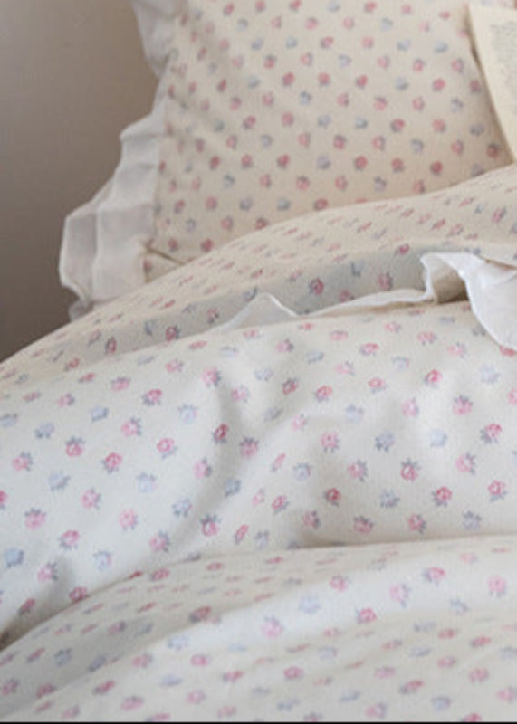 Annie Lace Ruffle Floral Bedding Set / Cream Blue