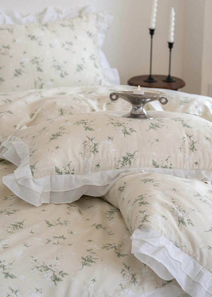 Annie Lace Ruffle Floral Bedding Set / Cream Blue